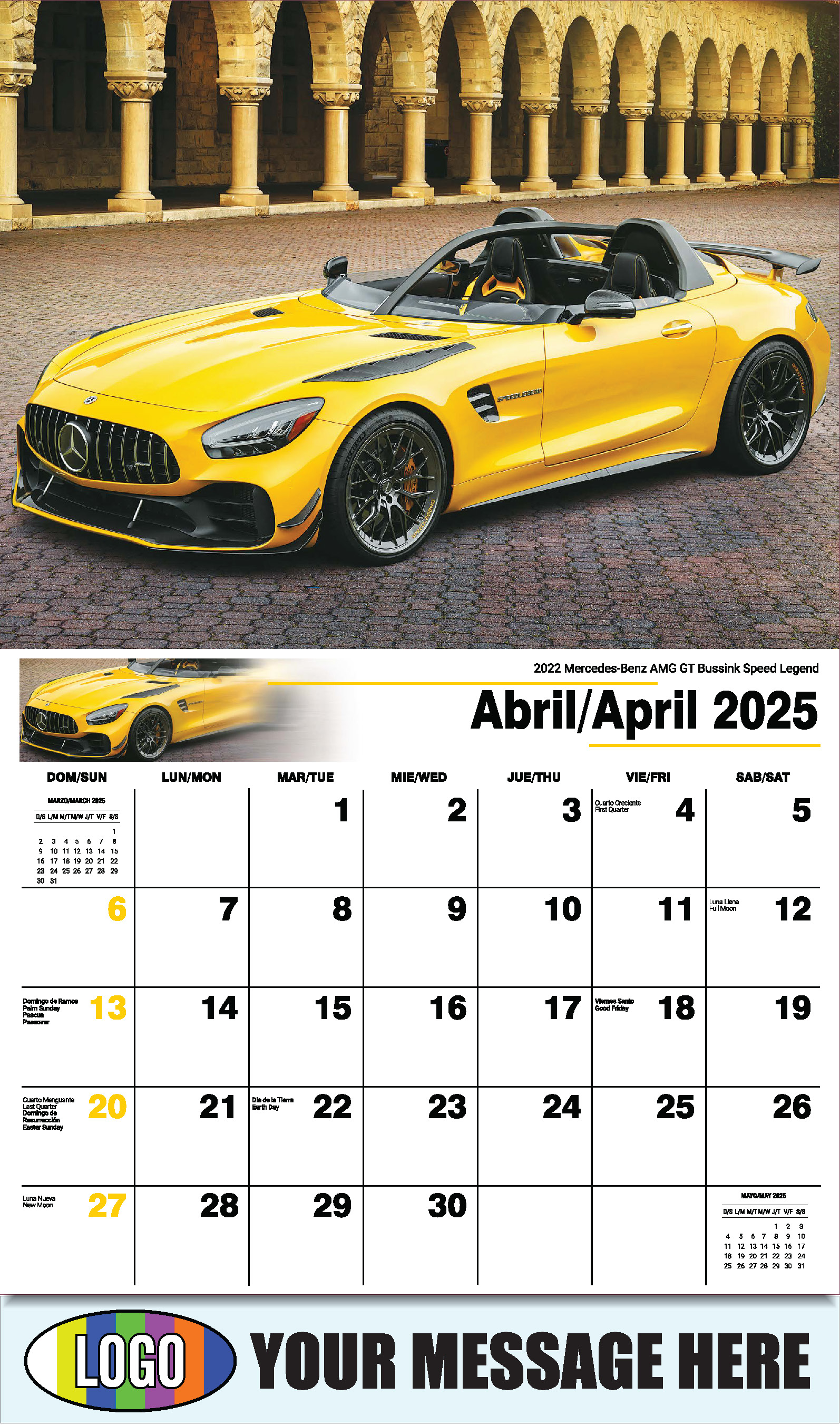 Exotic Cars 2025 Bilingual Automotive Business Promotional Calendar - April