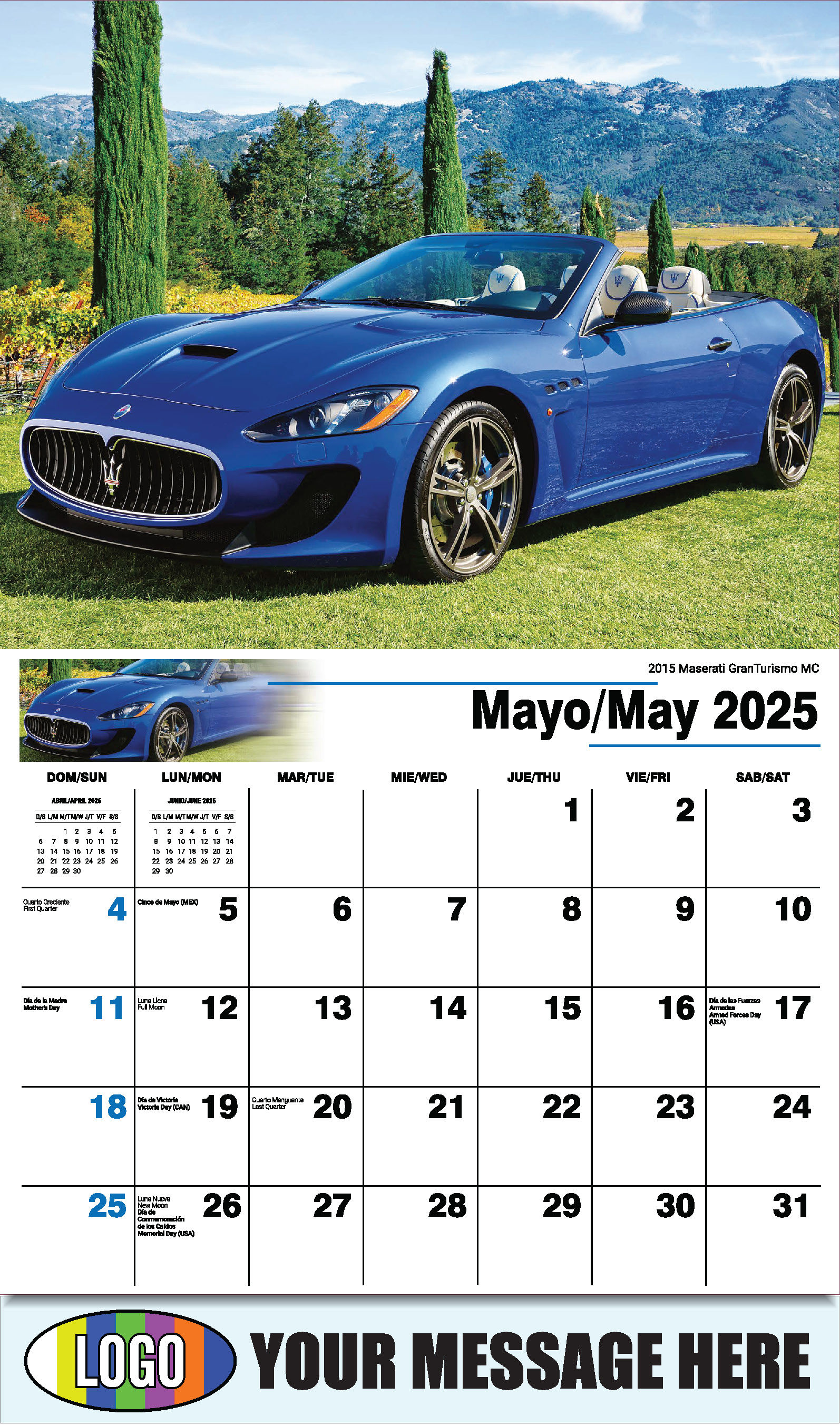 Exotic Cars 2025 Bilingual Automotive Business Promotional Calendar - May