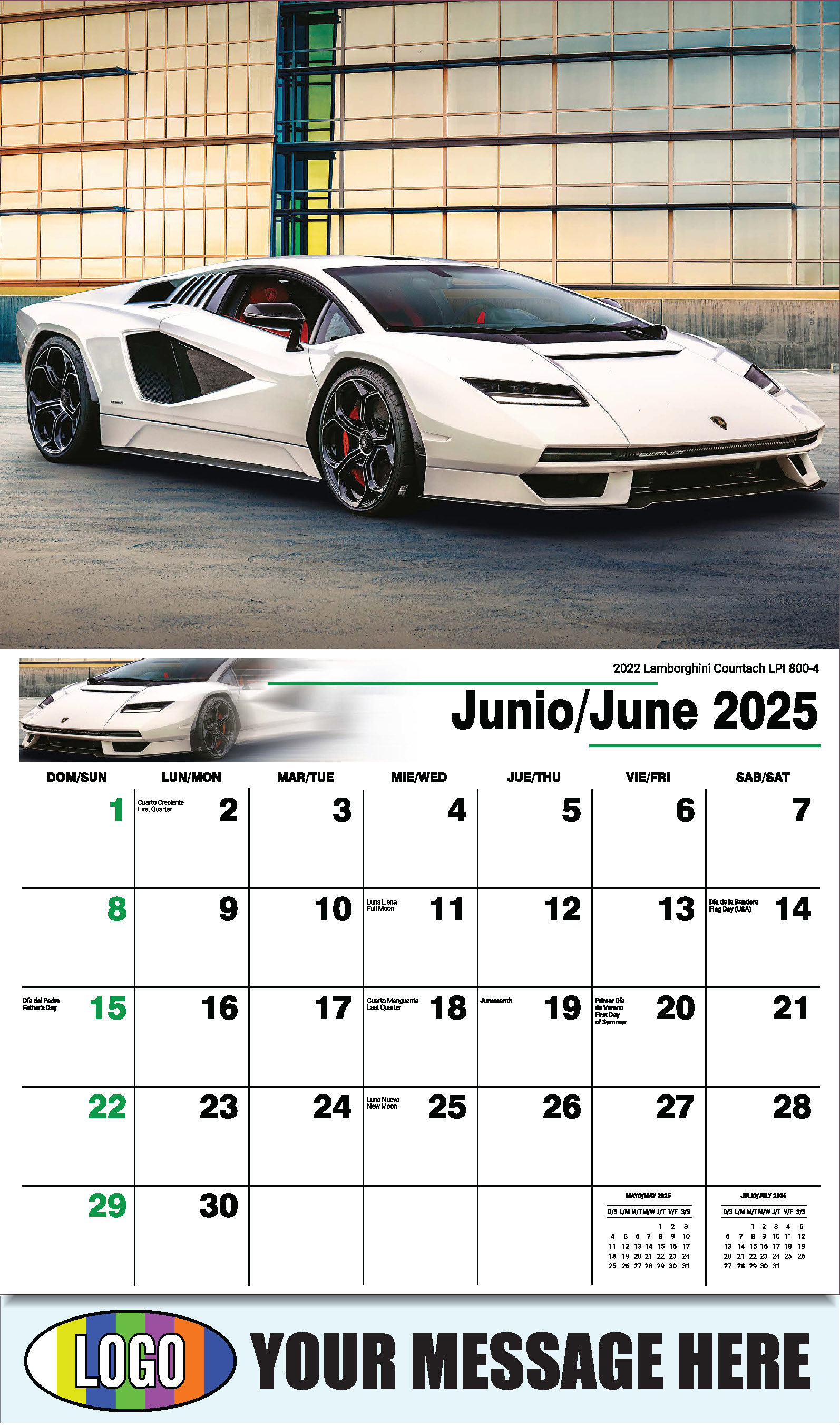 Exotic Cars 2025 Bilingual Automotive Business Promotional Calendar - June