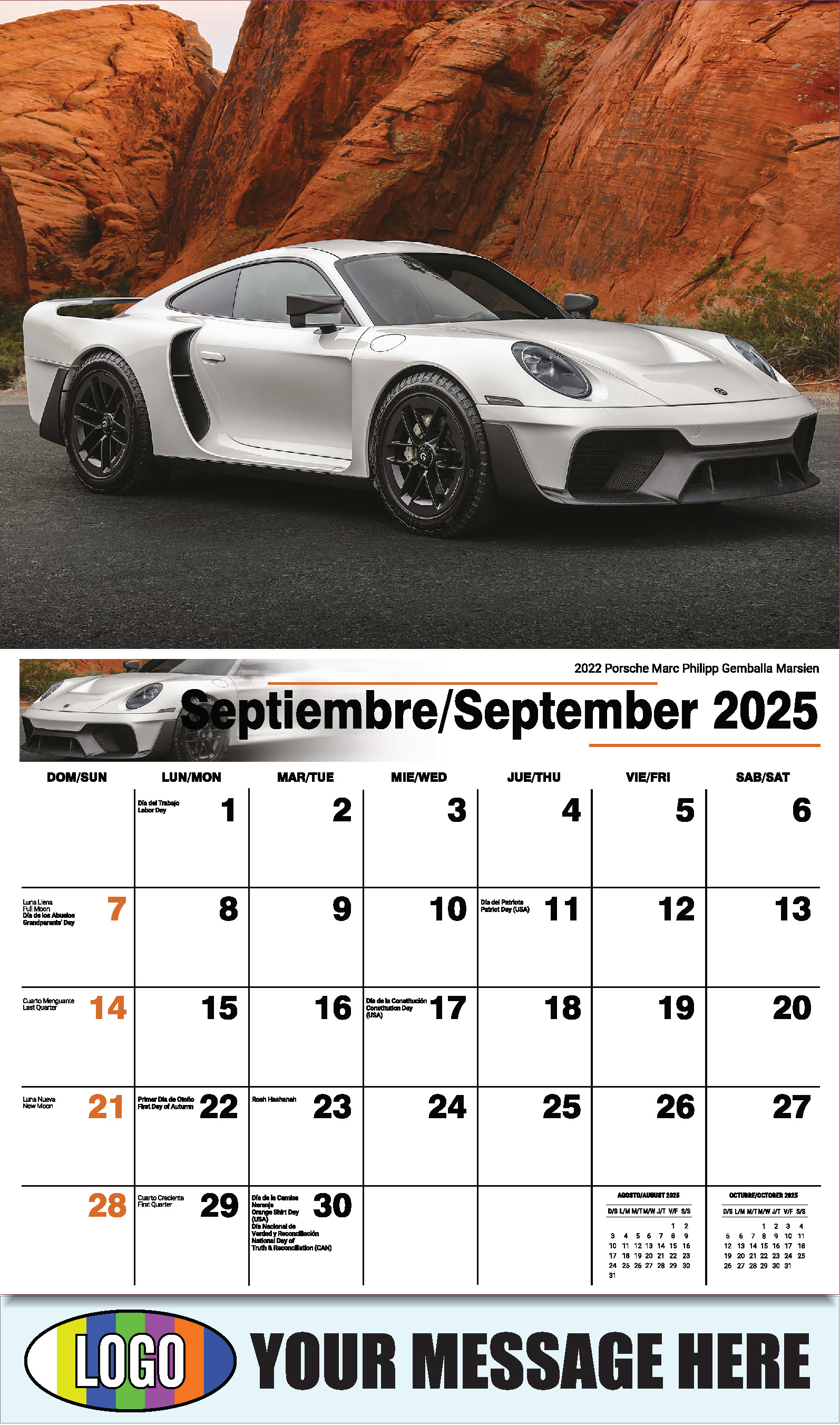 Exotic Cars 2025 Bilingual Automotive Business Promotional Calendar - September