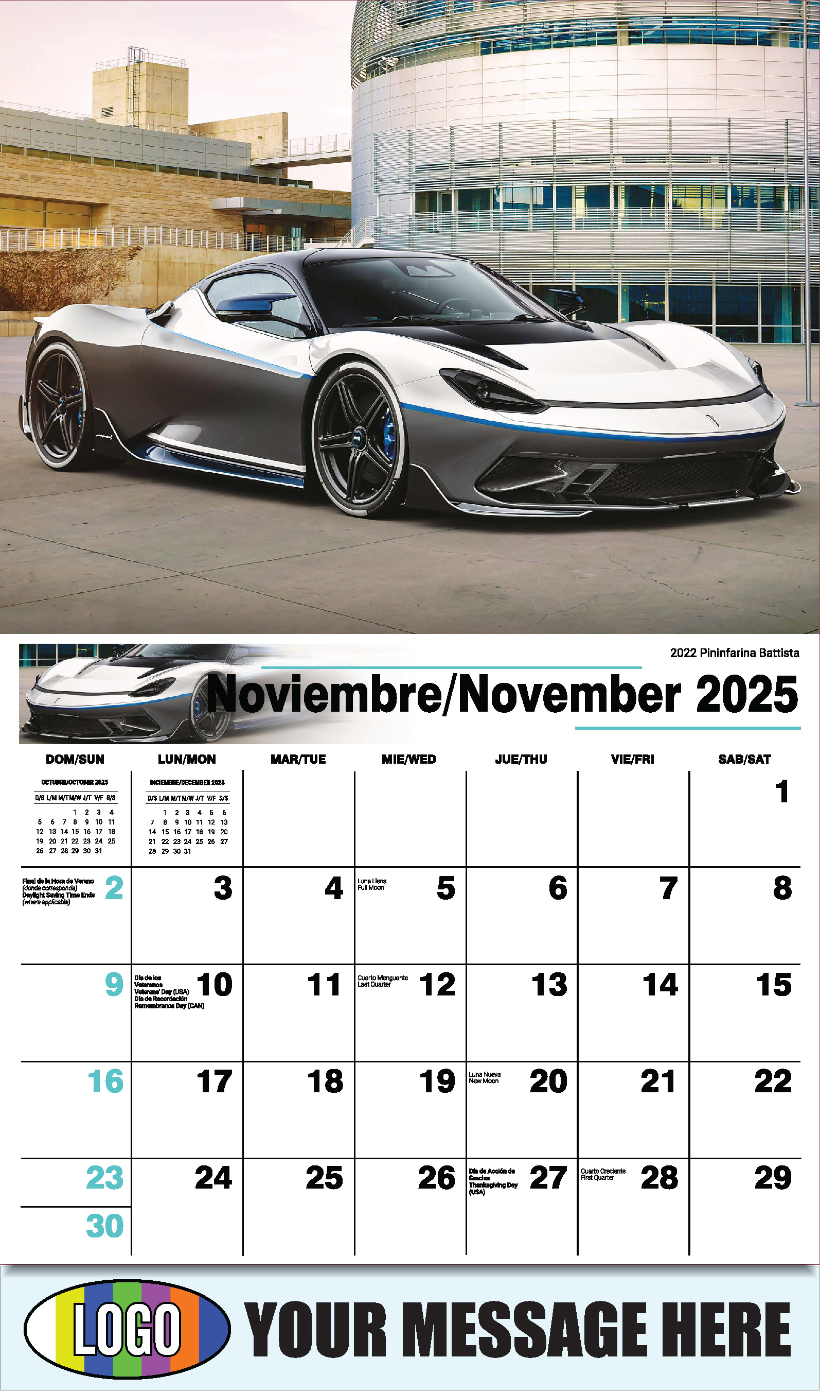 Exotic Cars 2025 Bilingual Automotive Business Promotional Calendar - November