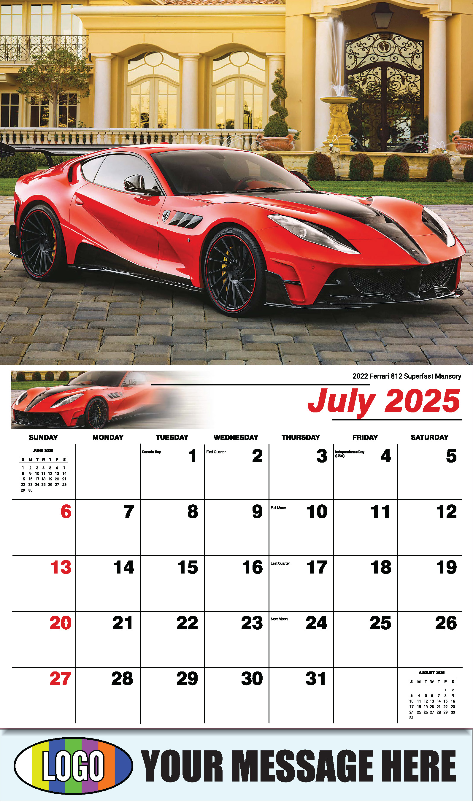 Exotic Cars 2025 Automotive Business Advertising Calendar - July