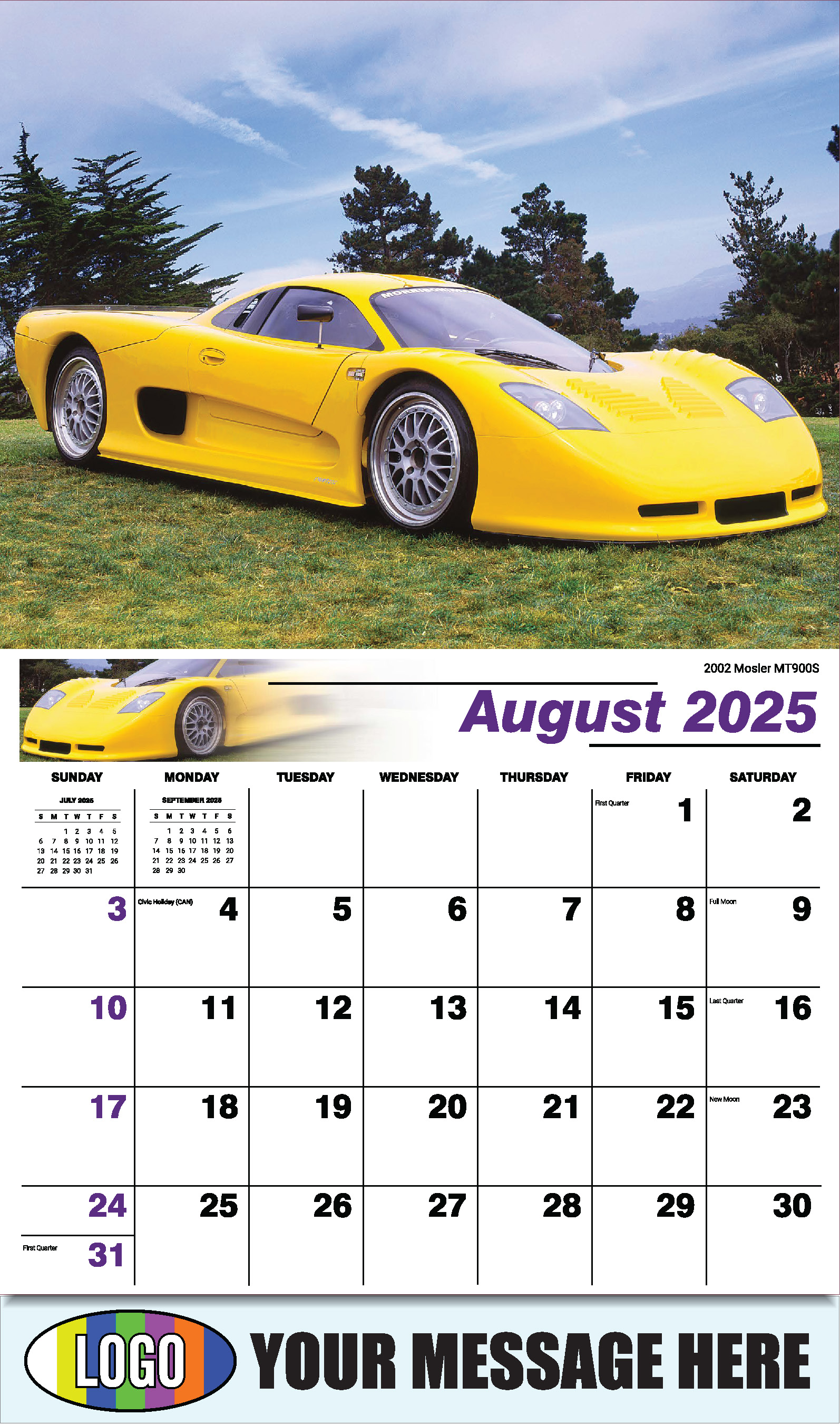 Exotic Cars 2025 Automotive Business Advertising Calendar - August