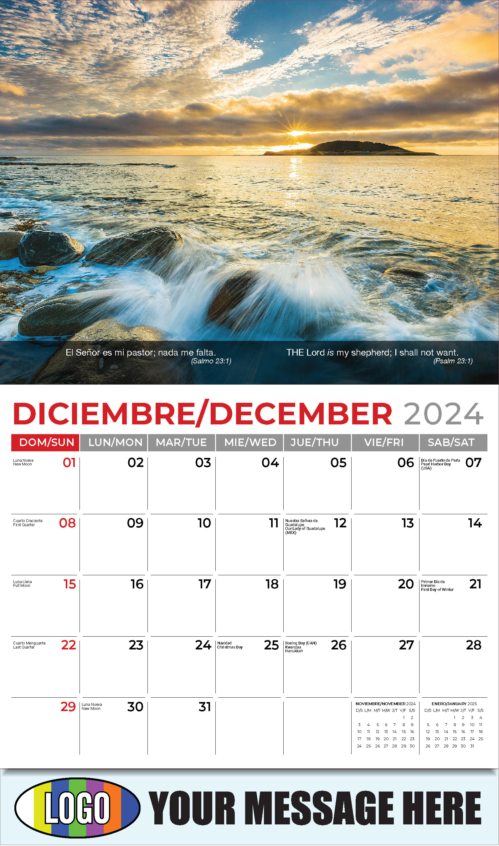 Faith Passages Bilingual 2025 Christian Business Advertising Calendar - December_a