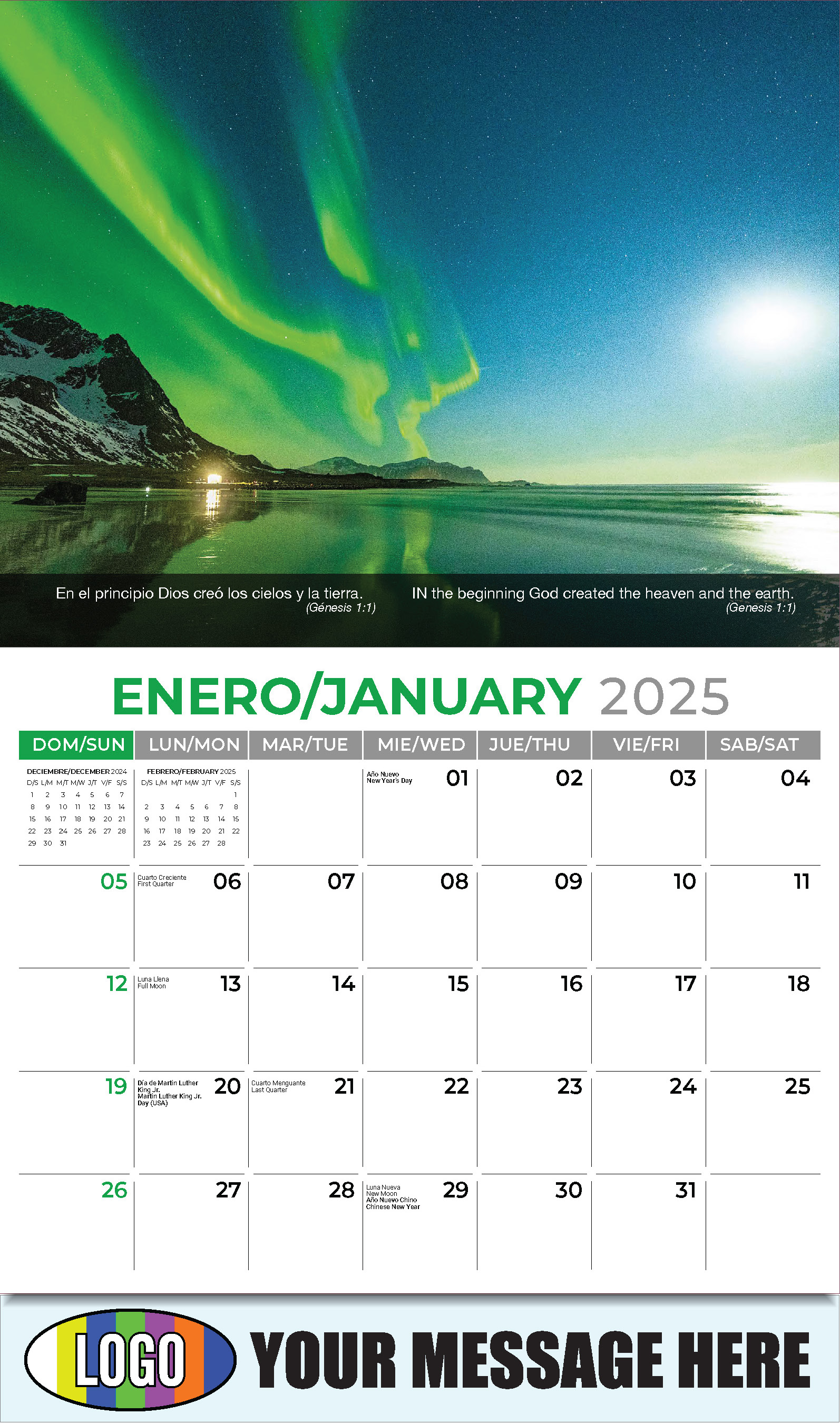 Faith Passages Bilingual 2025 Christian Business Advertising Calendar - January