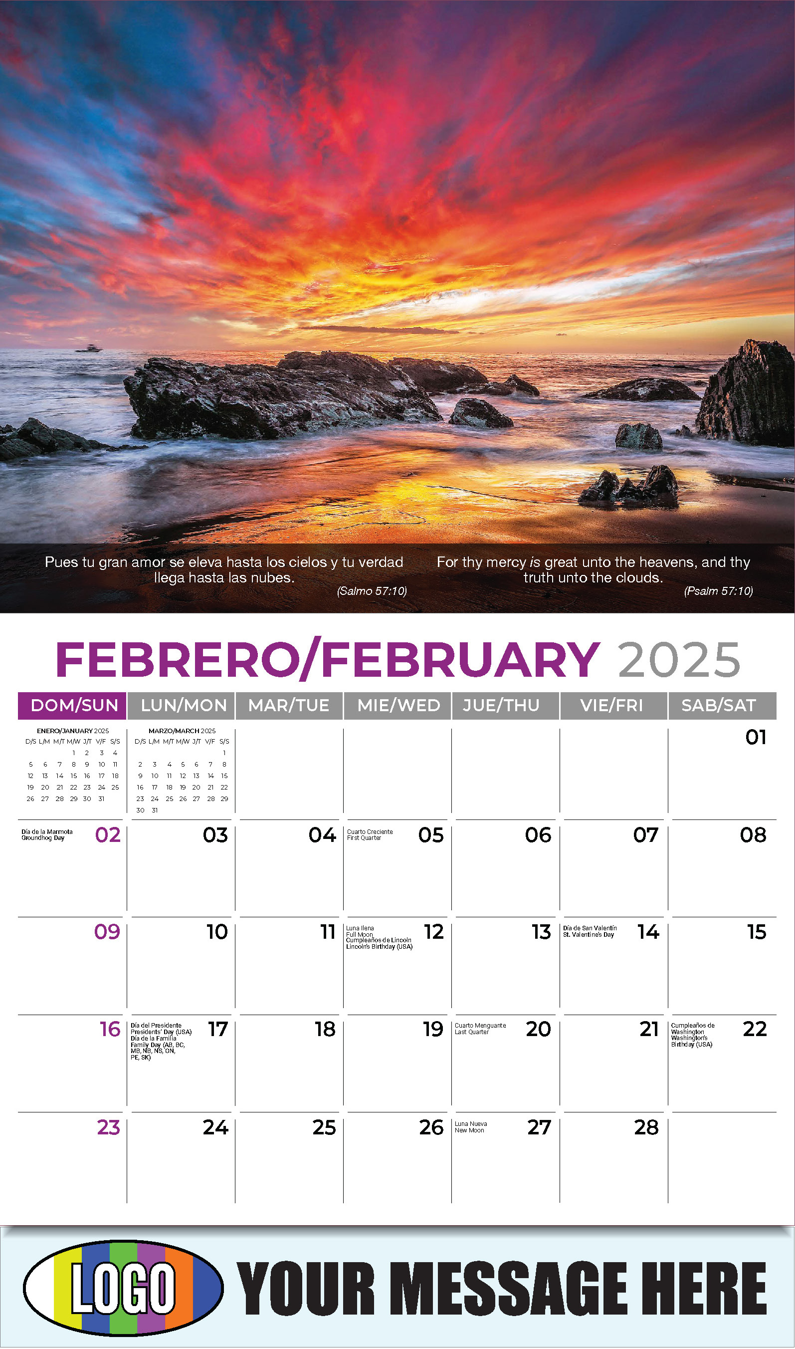 Faith Passages Bilingual 2025 Christian Business Advertising Calendar - February
