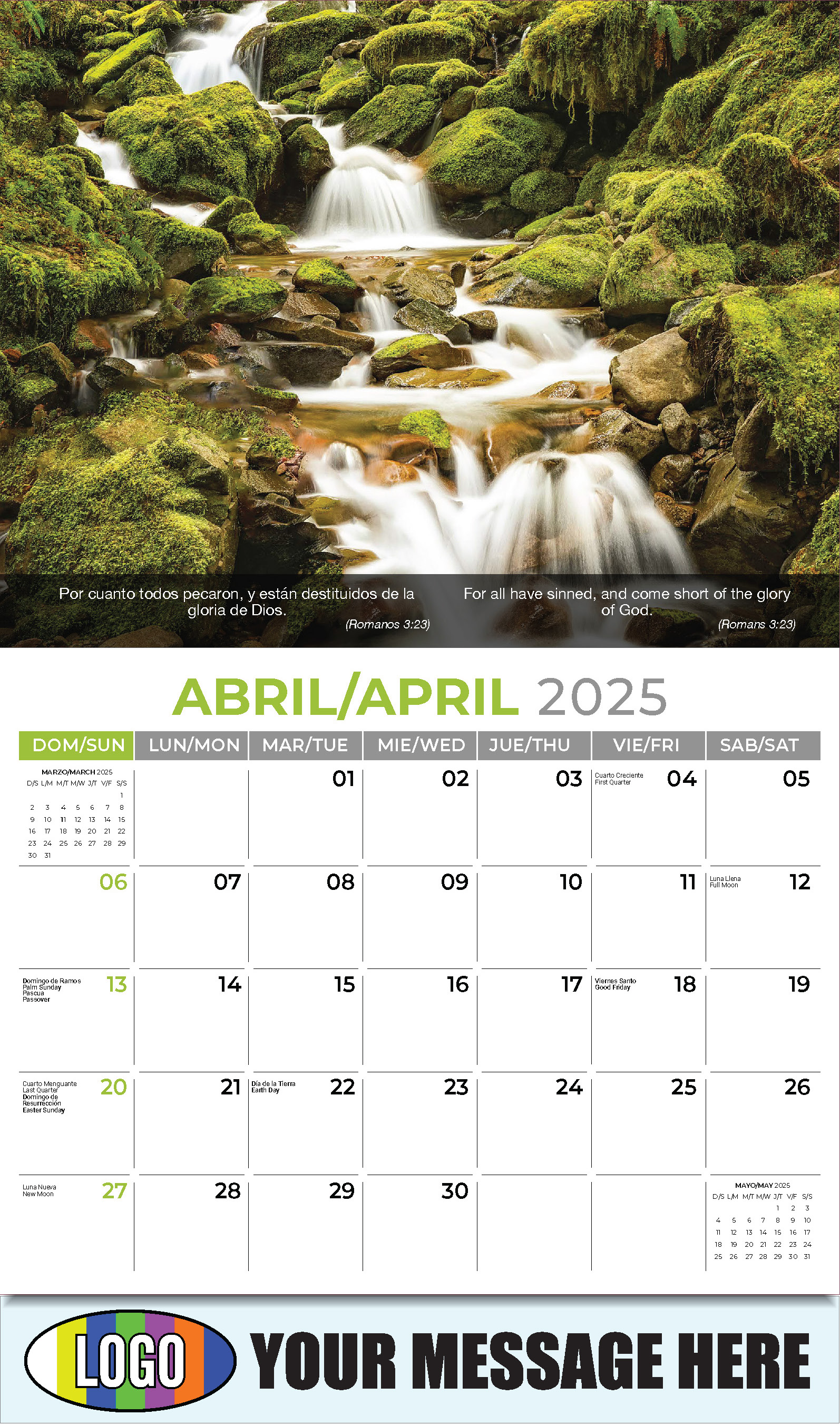 Faith Passages Bilingual 2025 Christian Business Advertising Calendar - April