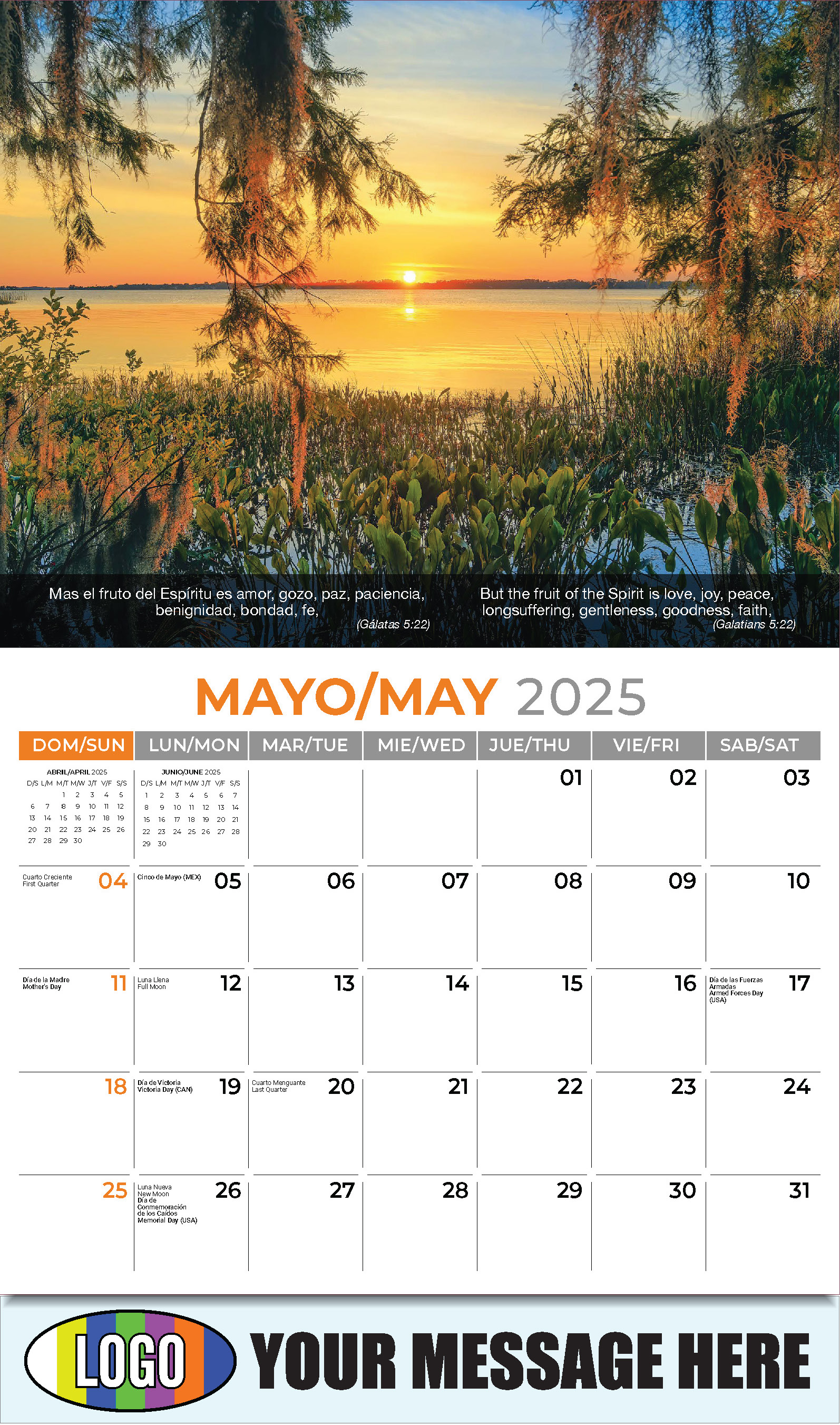 Faith Passages Bilingual 2025 Christian Business Advertising Calendar - May