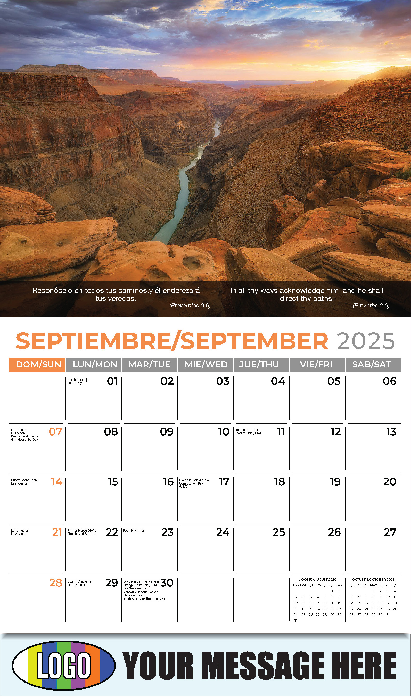 Faith Passages Bilingual 2025 Christian Business Advertising Calendar - September