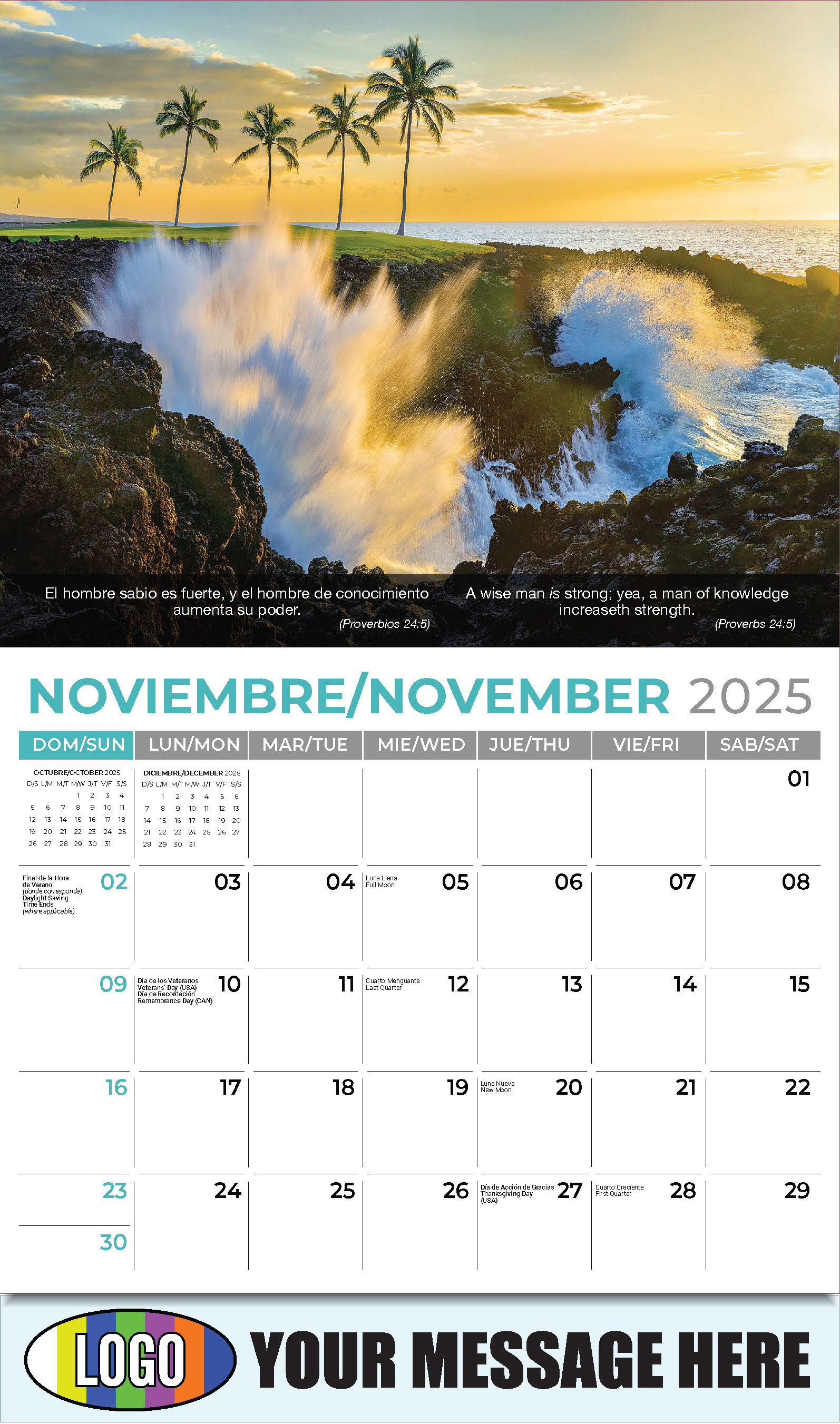 Faith Passages Bilingual 2025 Christian Business Advertising Calendar - November