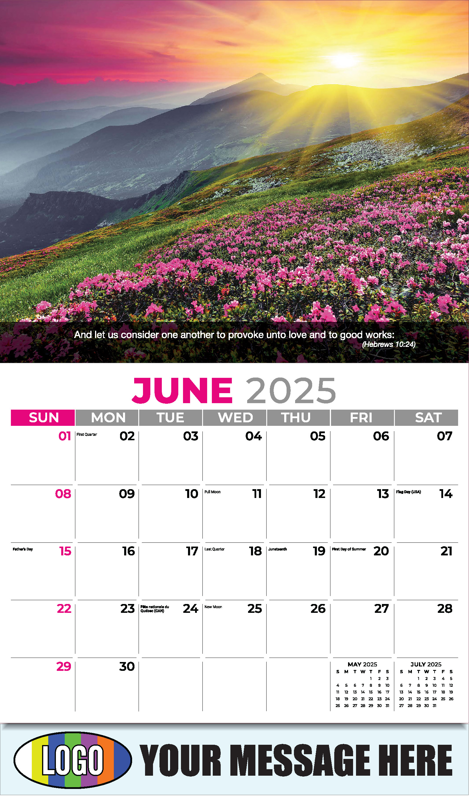 2025 Promotional Calendar Christian Faith 65¢ Church Fund Raising