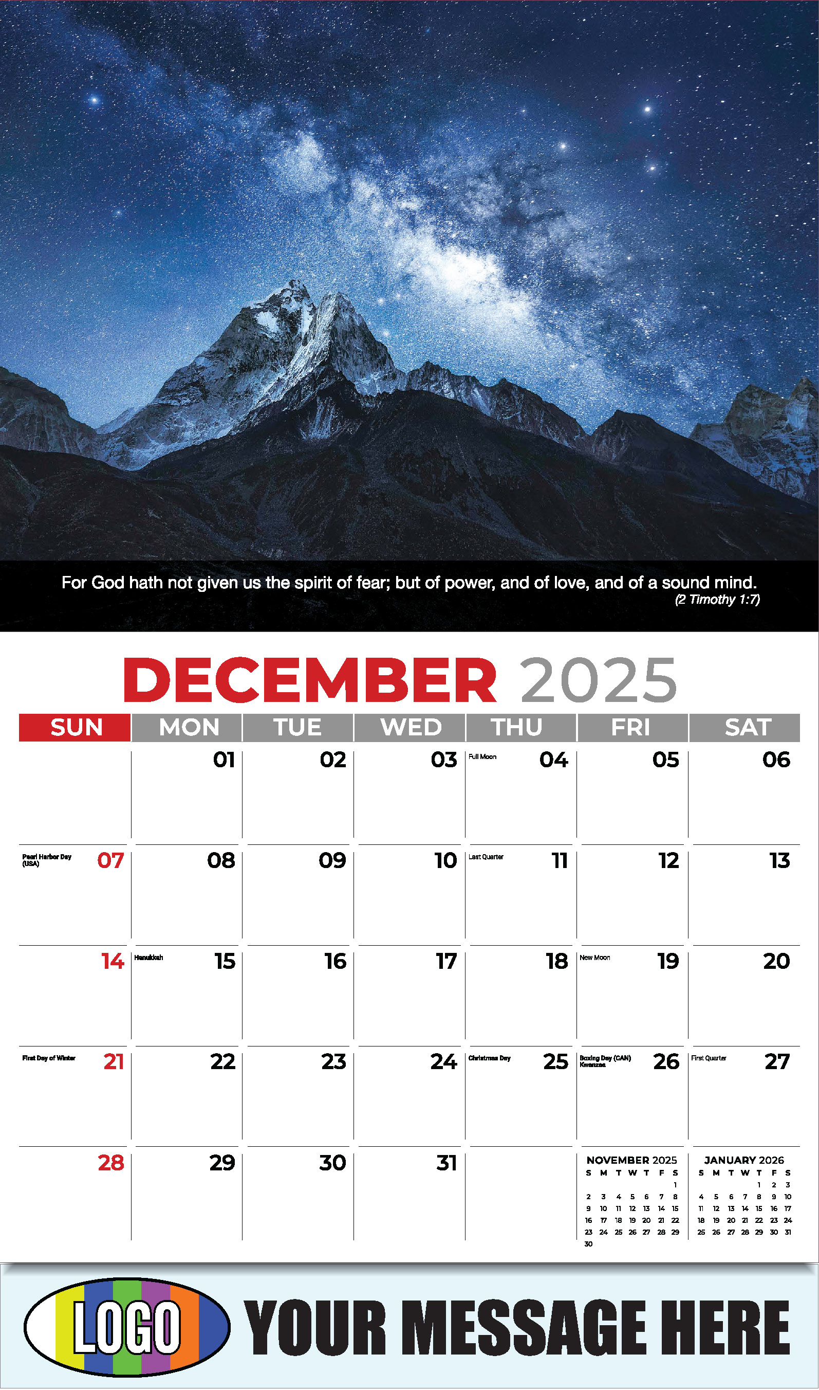 2025 Promotional Calendar Christian Faith 65¢ Church Fund Raising