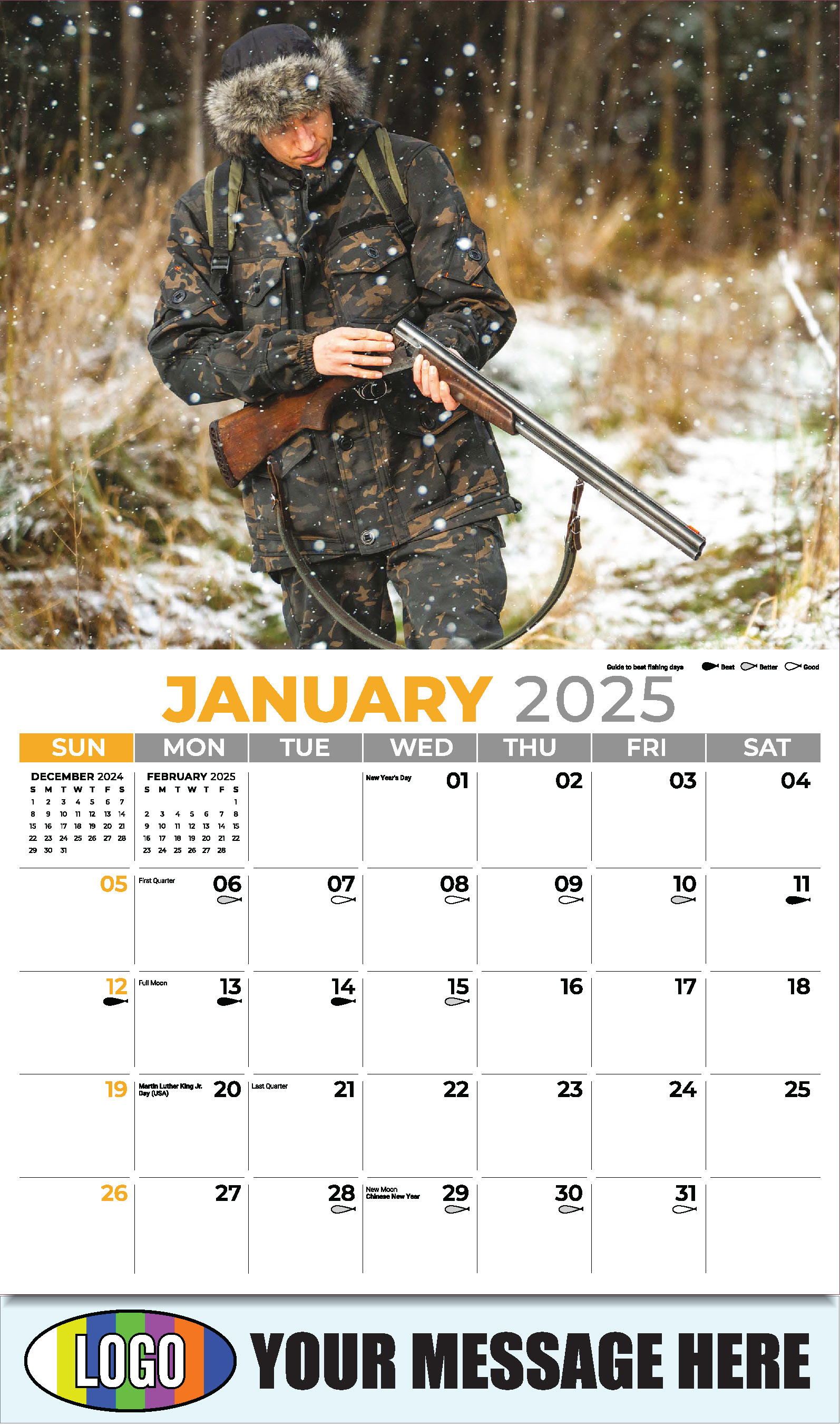Fishing and Hunting 2025 Business Promotion Calendar - January