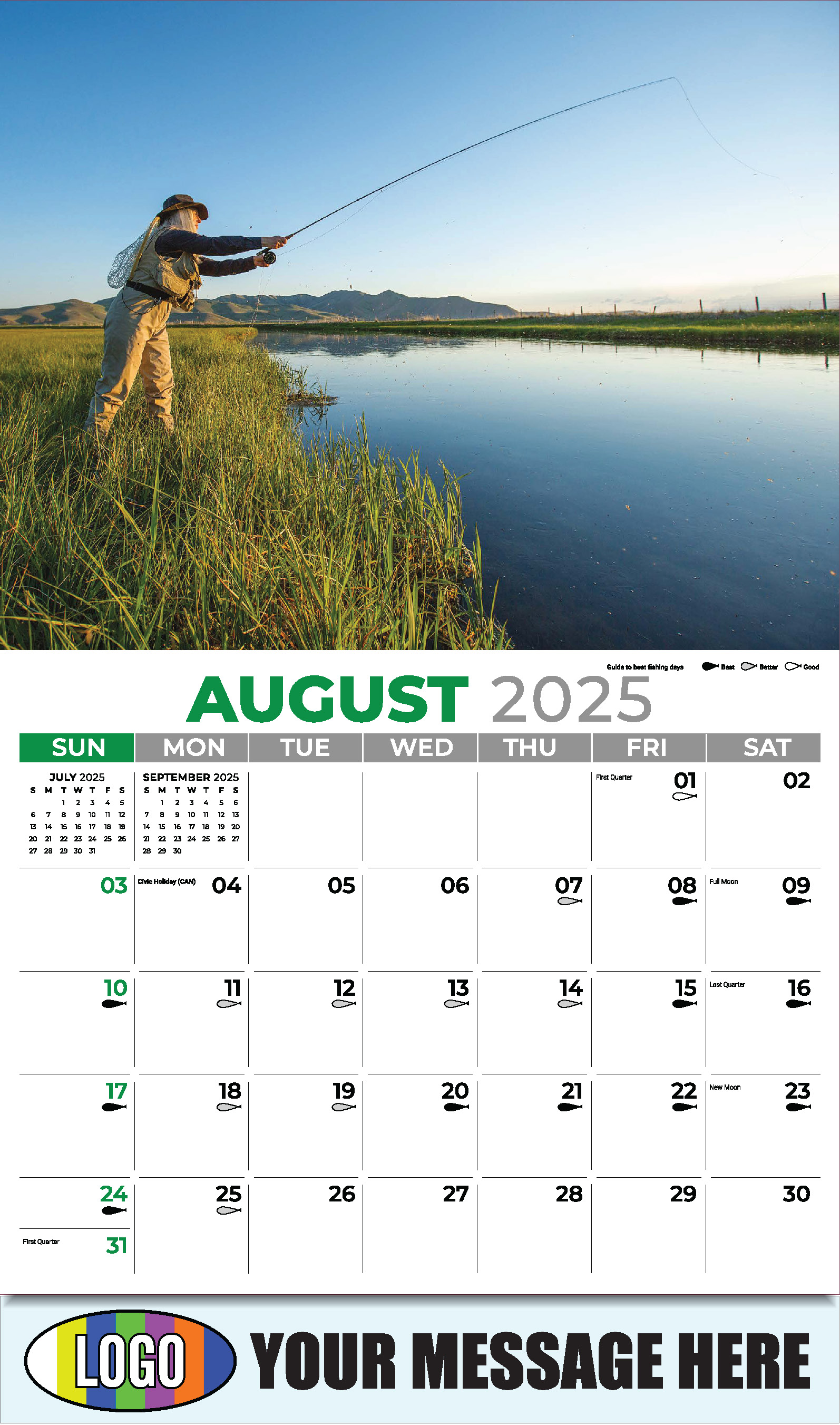 Fishing and Hunting 2025 Business Promotion Calendar - August