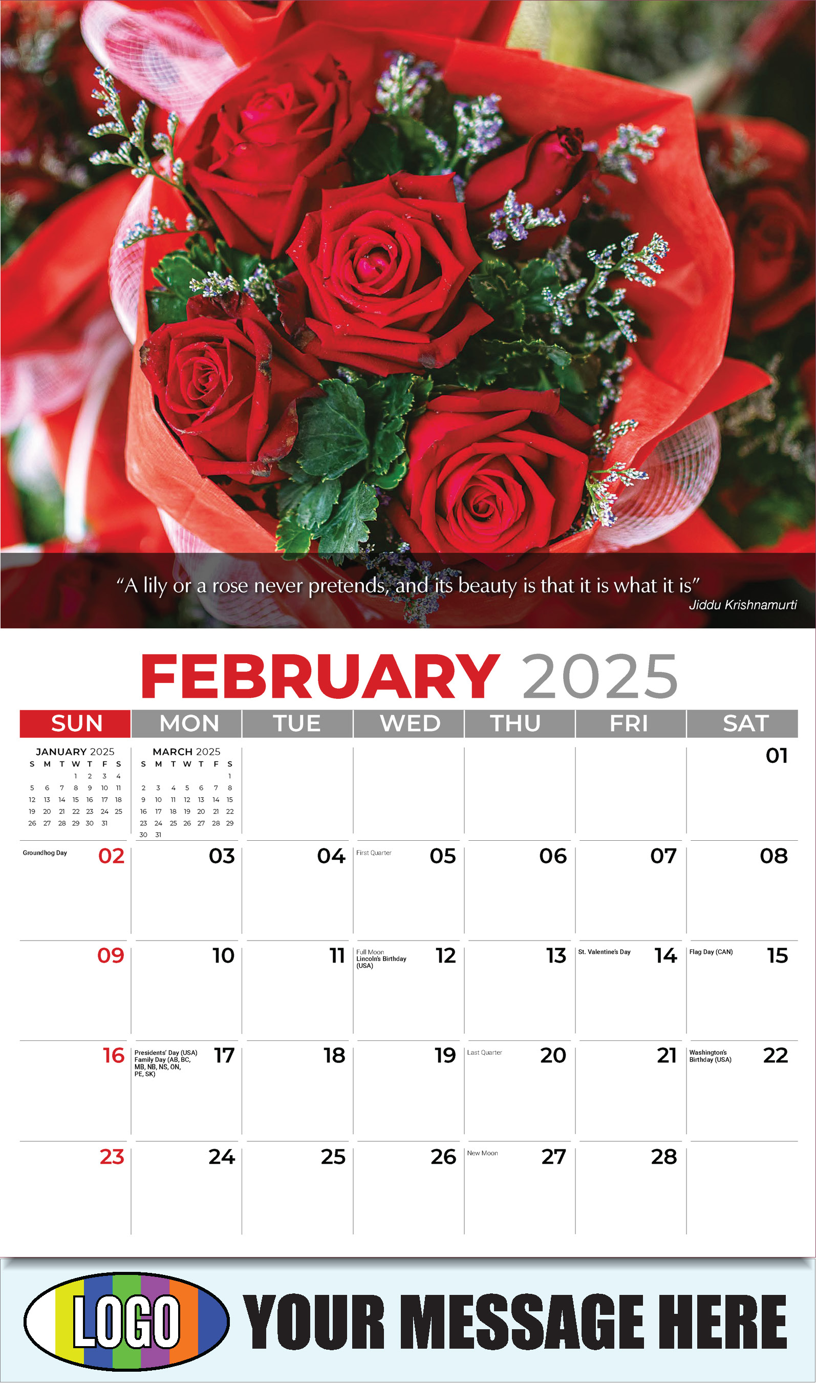 Flowers and Gardens 2025 Business Advertising Calendar - February
