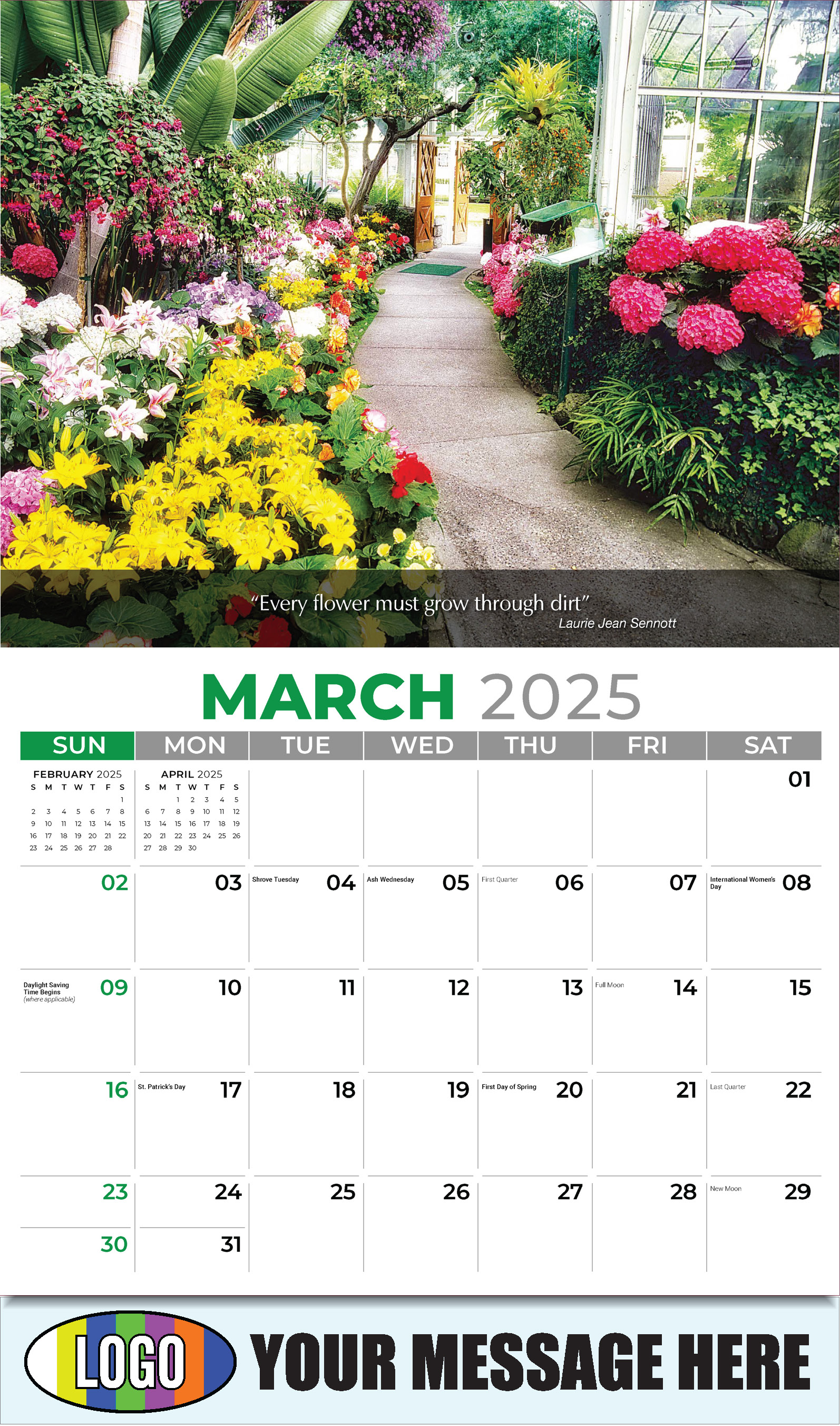 Flowers and Gardens 2025 Business Advertising Calendar - March