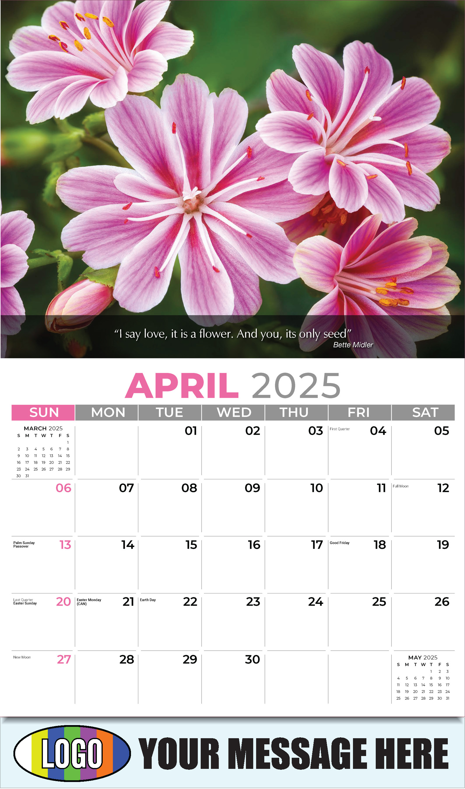 Flowers and Gardens 2025 Business Advertising Calendar - April