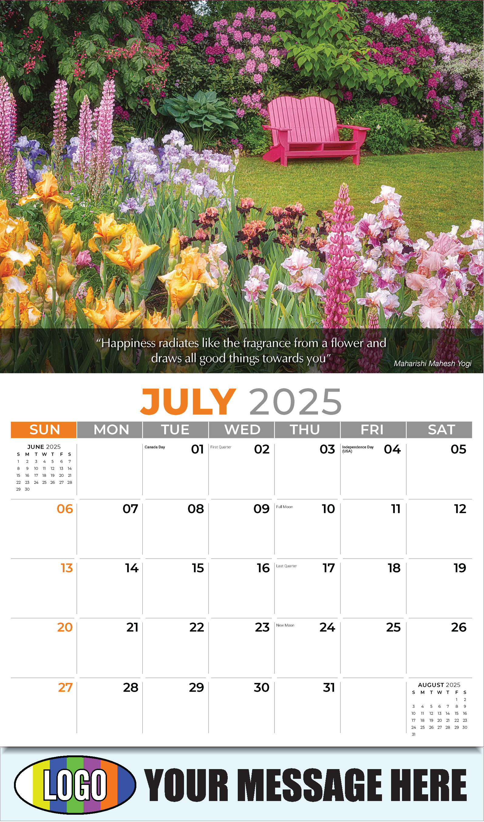 Flowers and Gardens 2025 Business Advertising Calendar - July