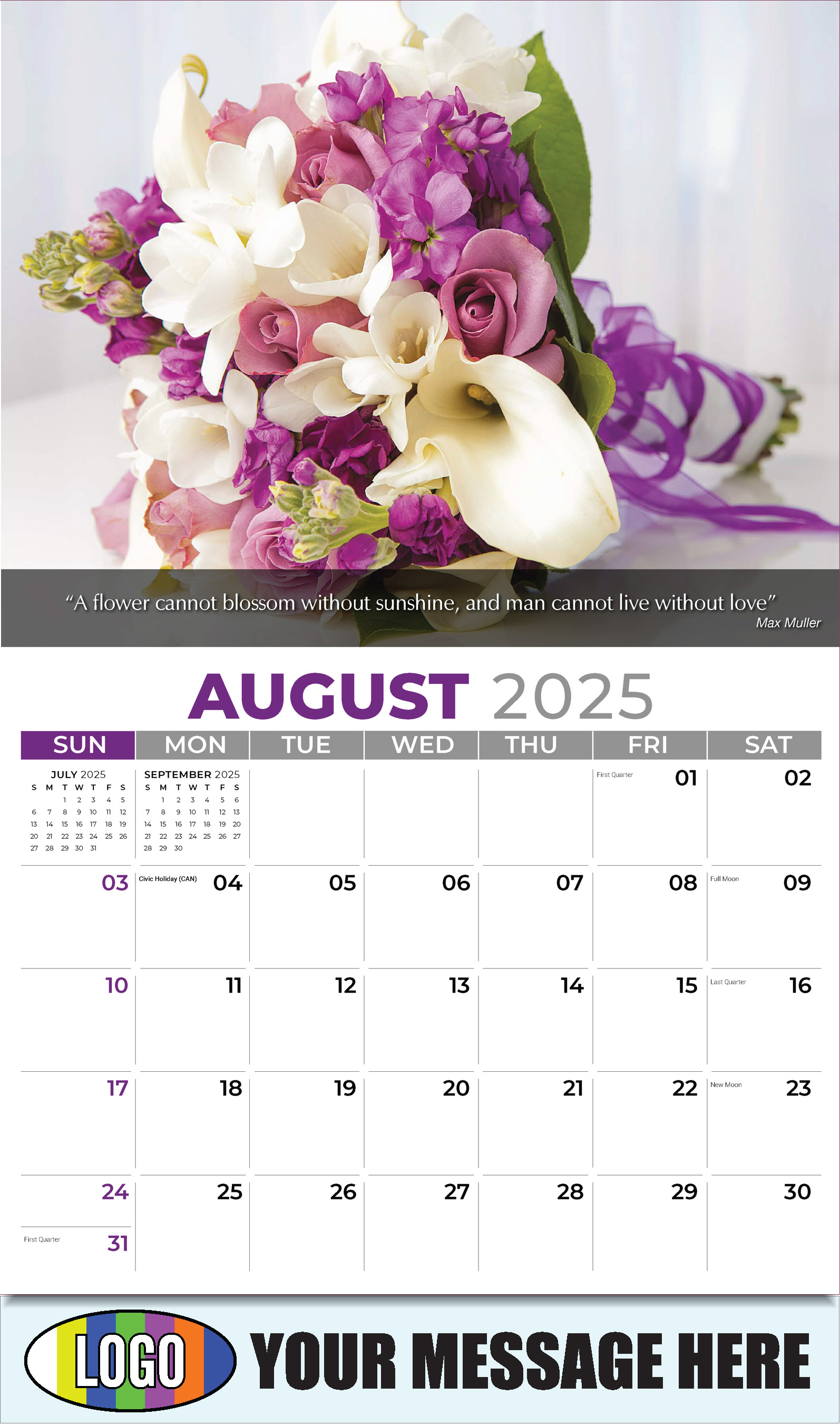Flowers and Gardens 2025 Business Advertising Calendar - August