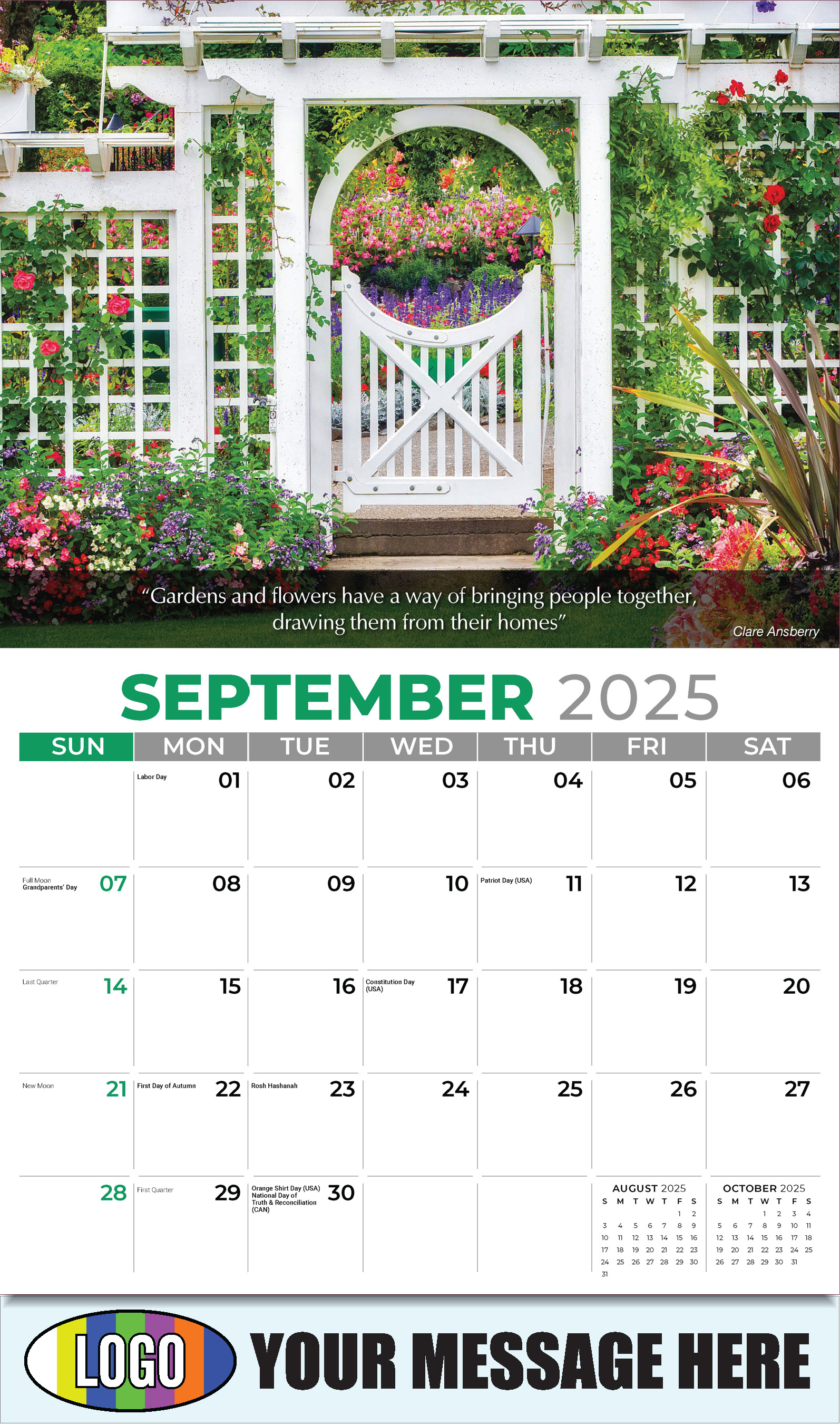 Flowers and Gardens 2025 Business Advertising Calendar - September