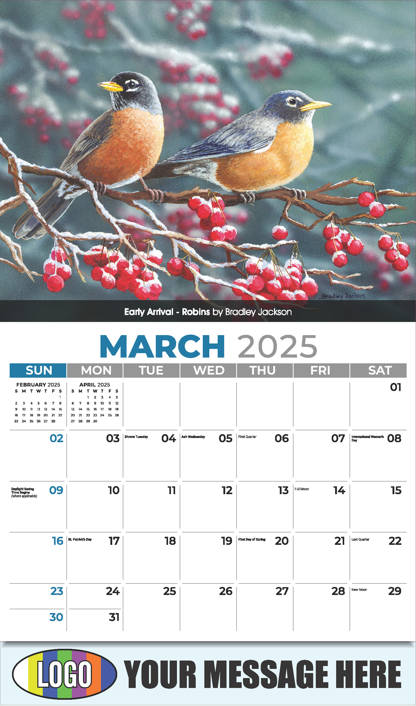 Garden Birds 2025 Business Promotional Calendar - March