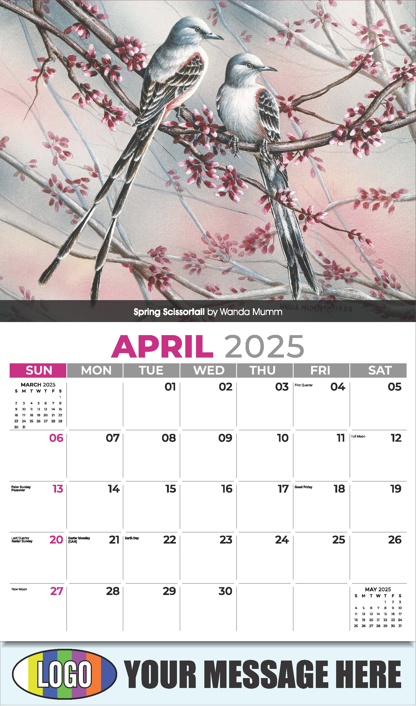 Garden Birds 2025 Business Promotional Calendar - April