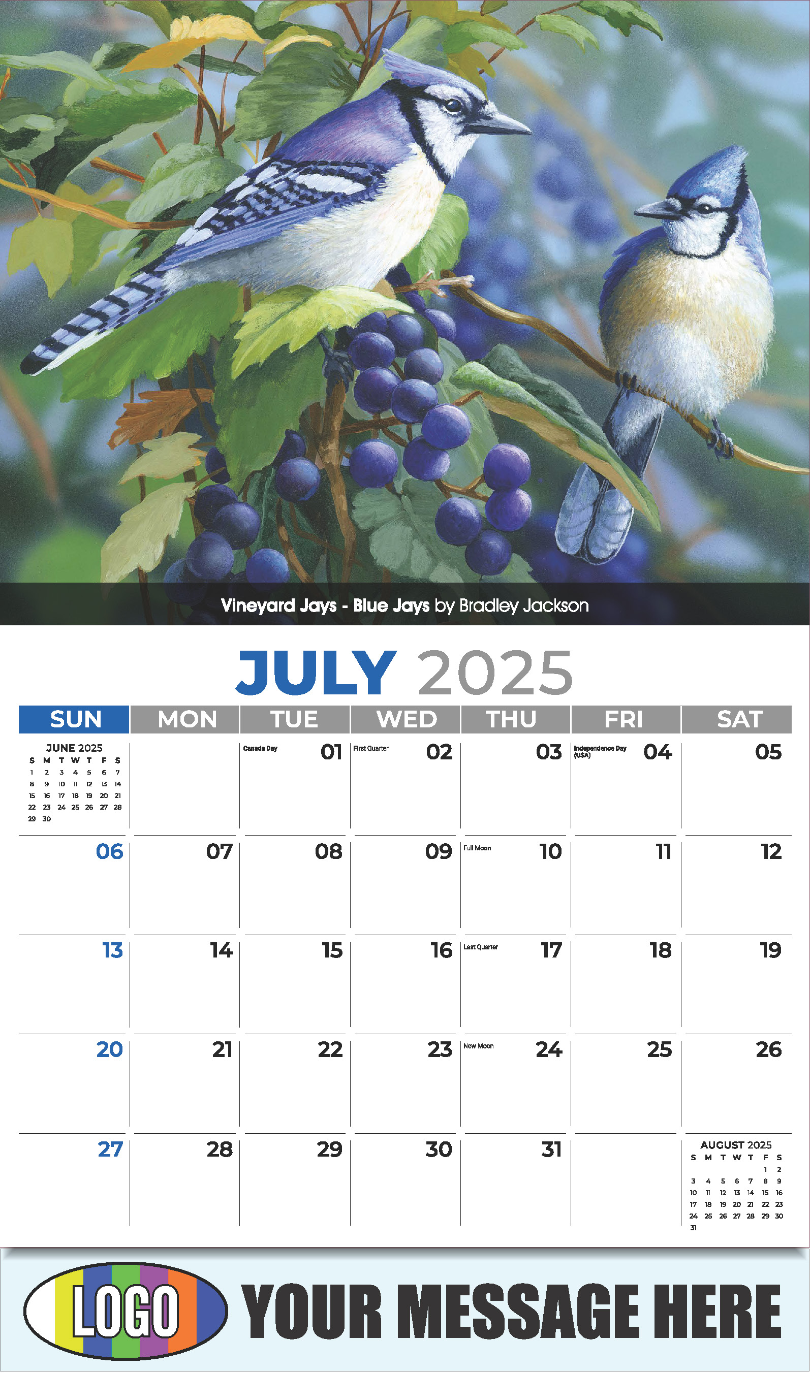 Garden Birds 2025 Business Promotional Calendar - July