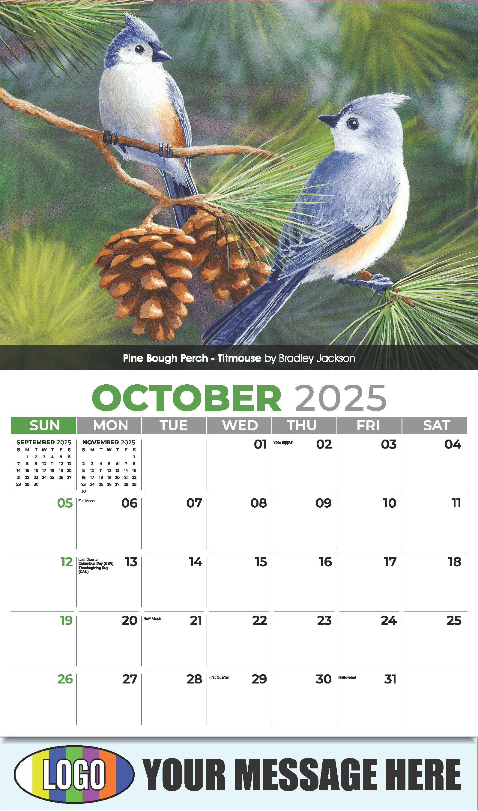 Garden Birds 2025 Business Promotional Calendar - October