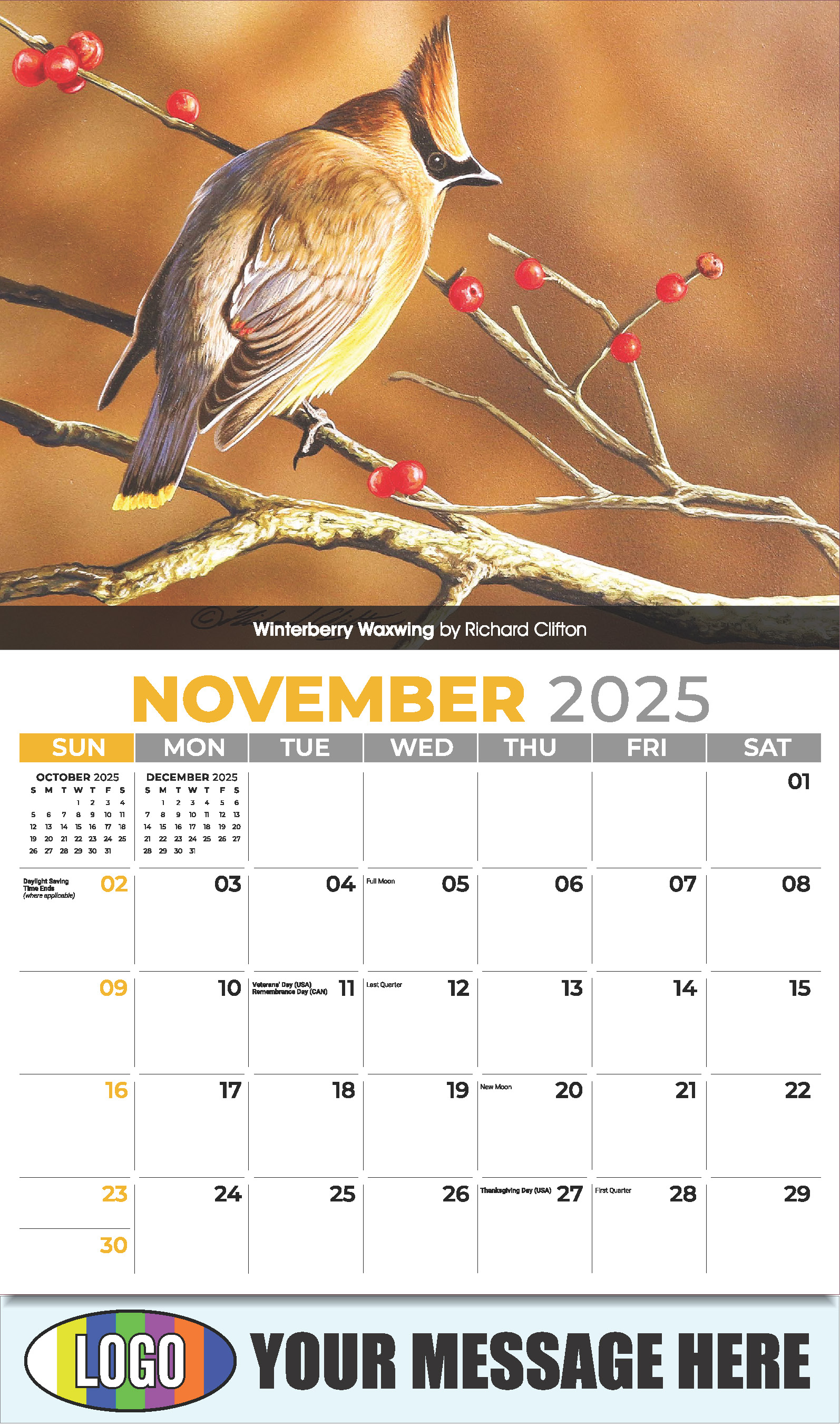 Garden Birds 2025 Business Promotional Calendar - November