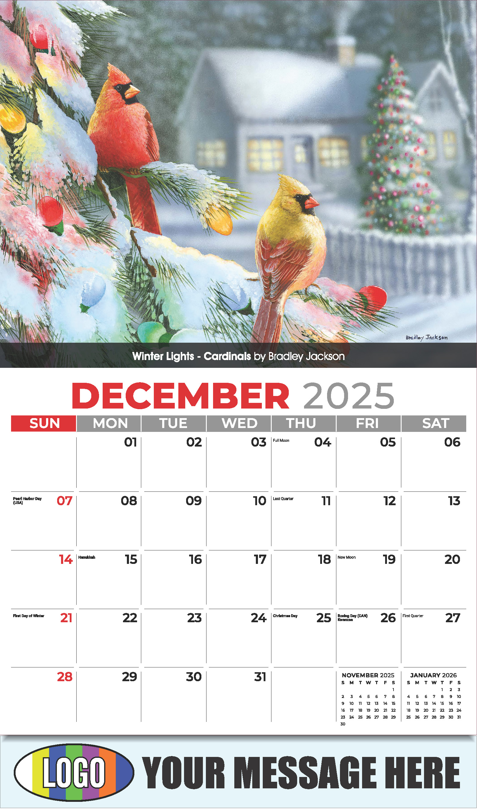 Garden Birds 2025 Business Promotional Calendar - December