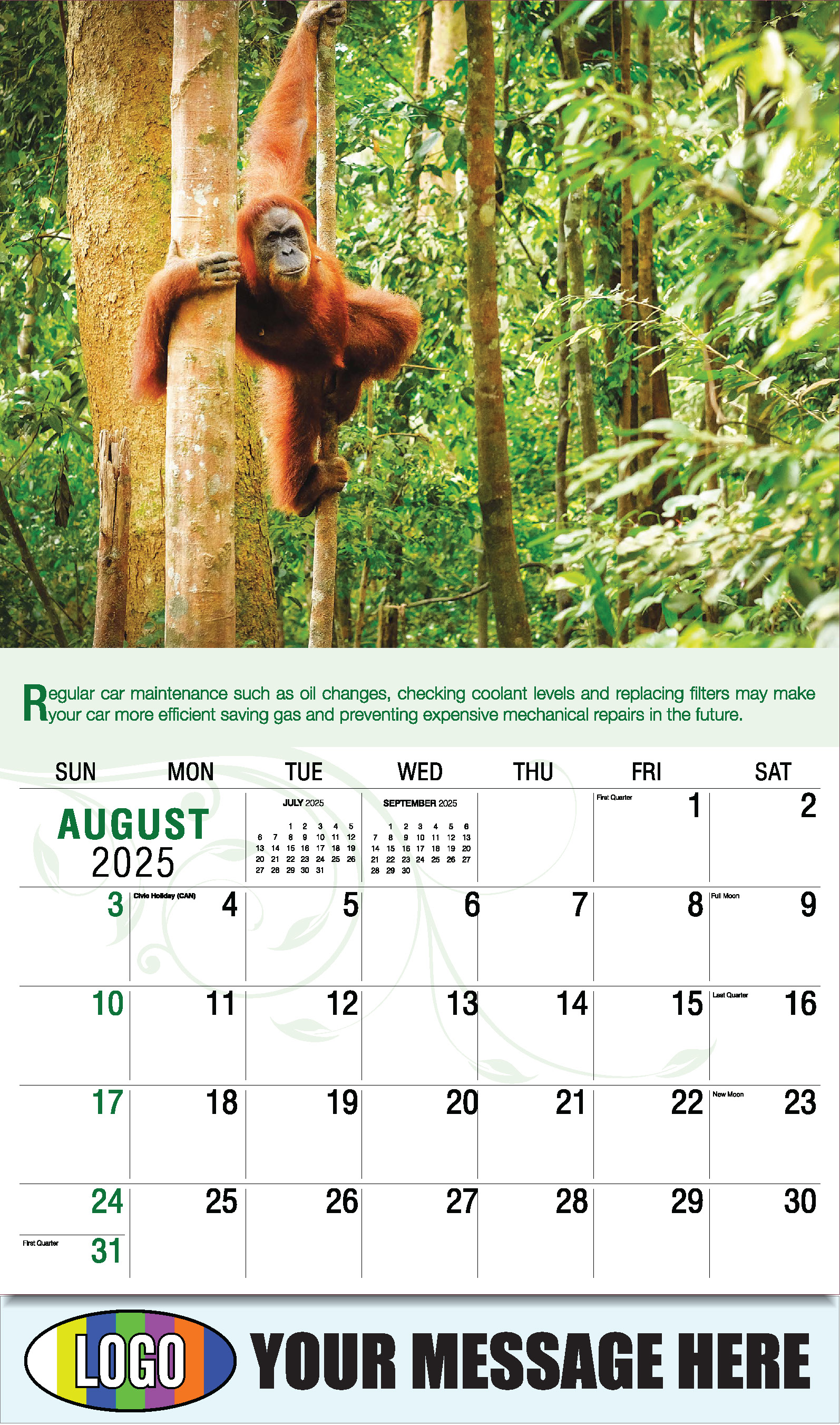 Go Green 2025 Business Promotion Calendar - August