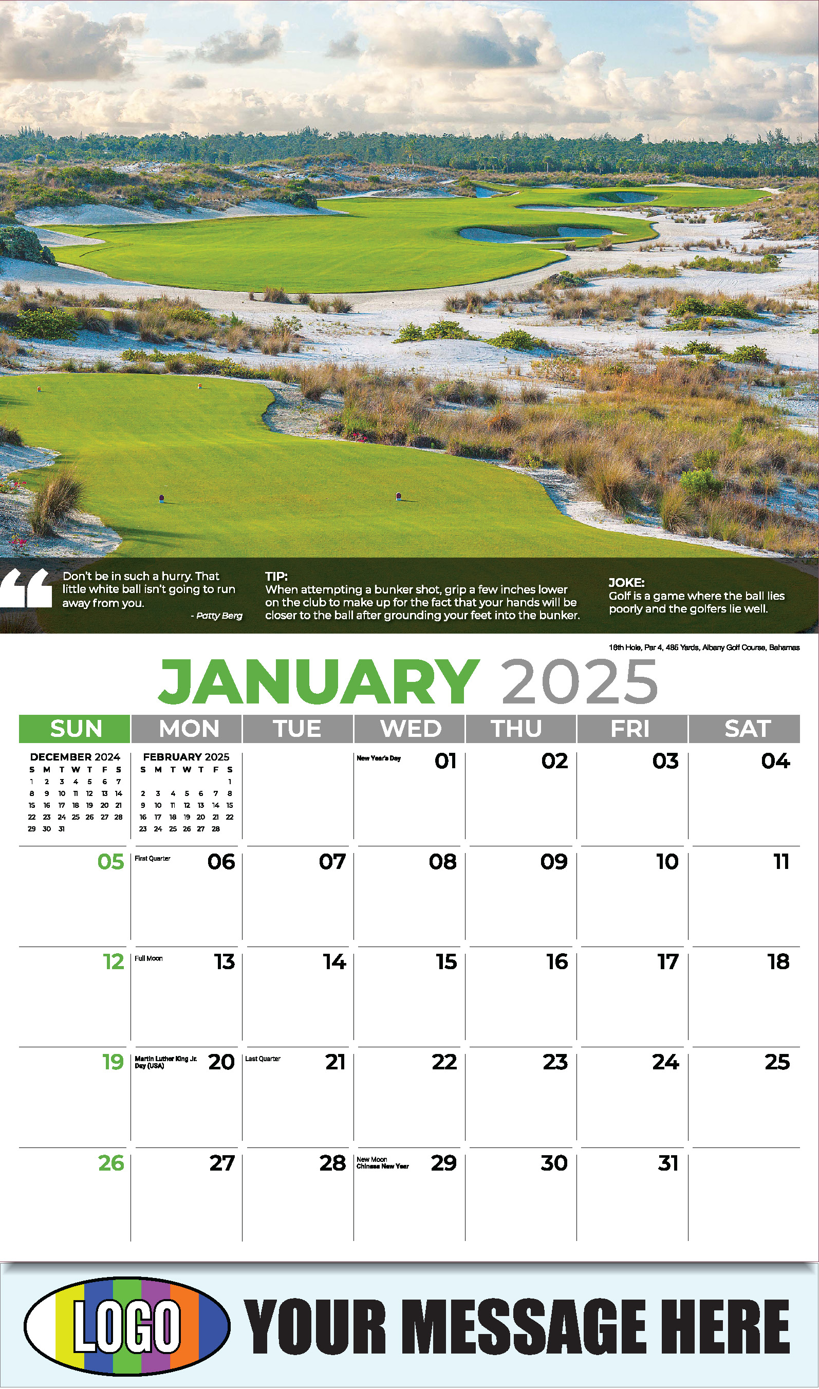 Golf Tips 2025 Business Promo Calendar - January