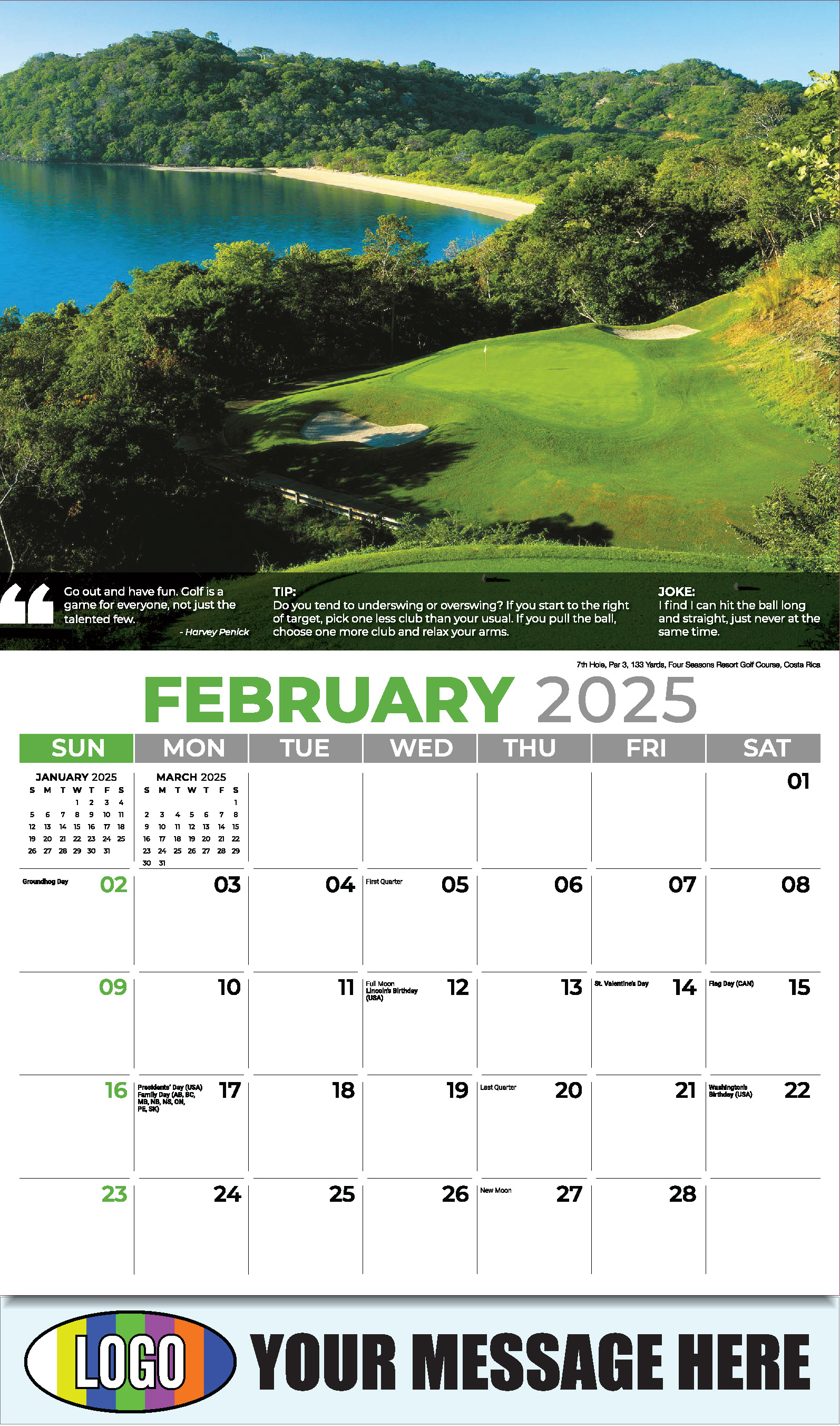 Golf Tips 2025 Business Promo Calendar - February