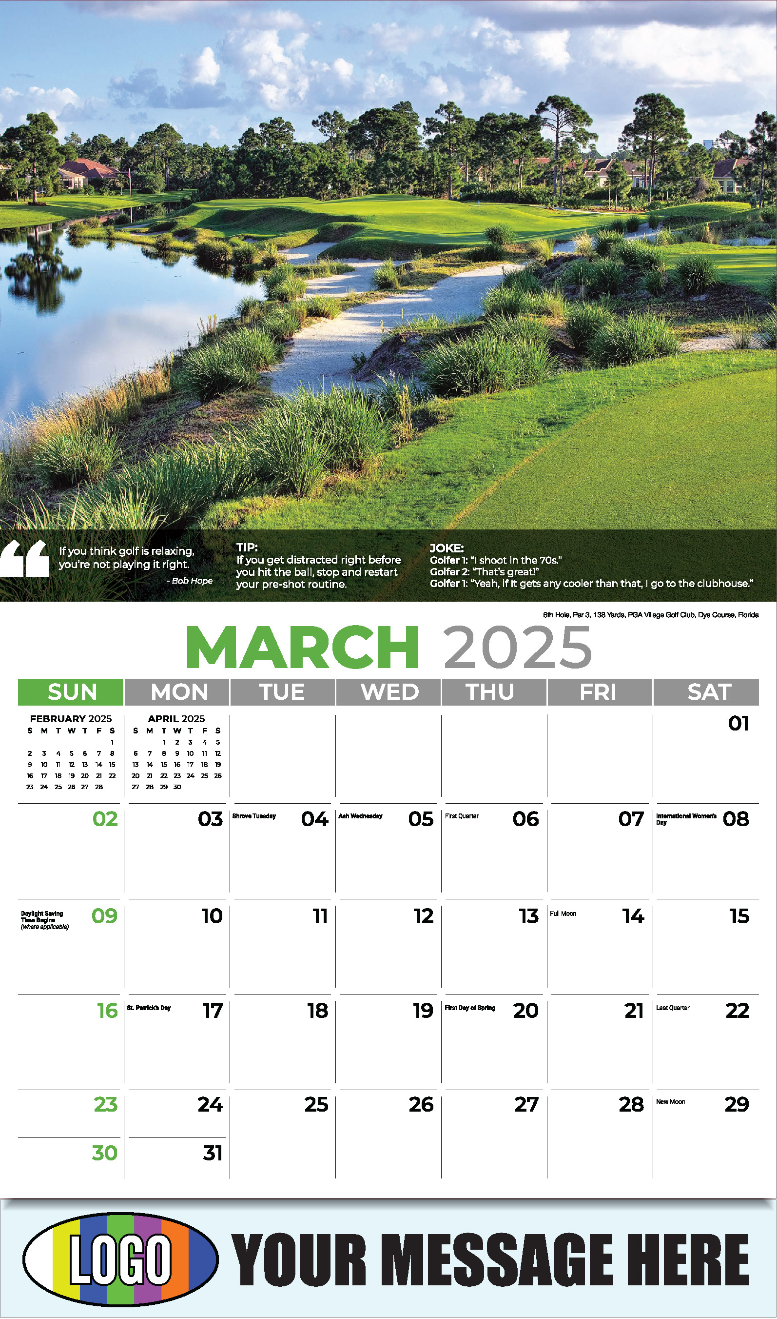 Golf Tips 2025 Business Promo Calendar - March