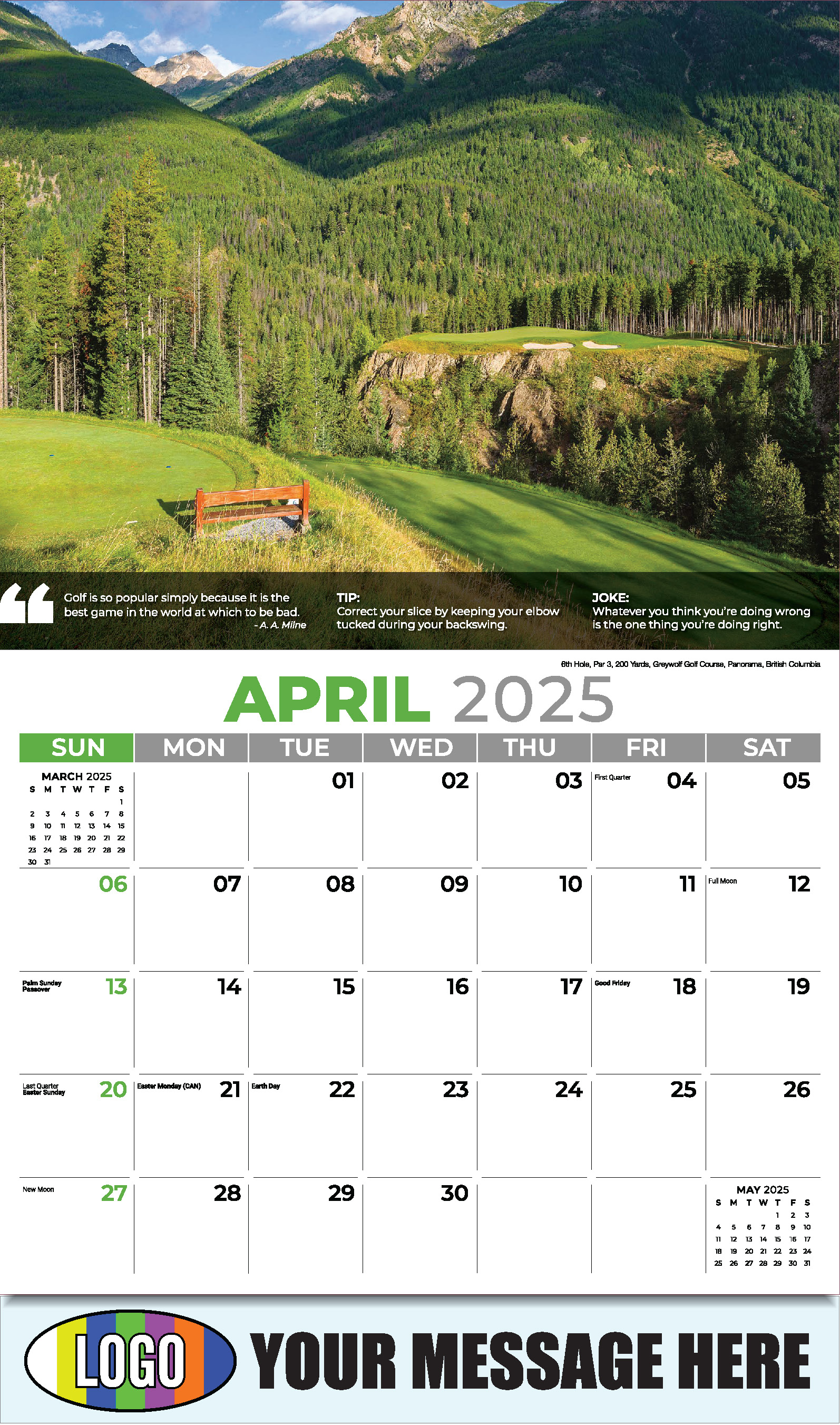 Golf Tips 2025 Business Promo Calendar - April