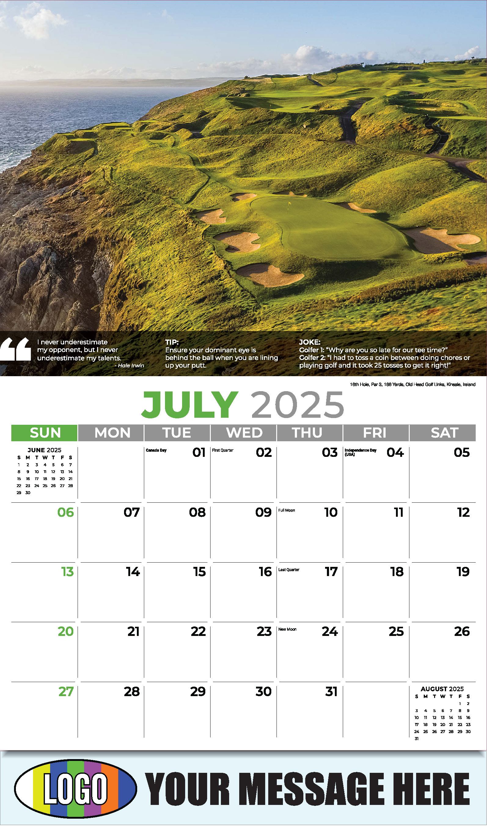 Golf Tips 2025 Business Promo Calendar - July