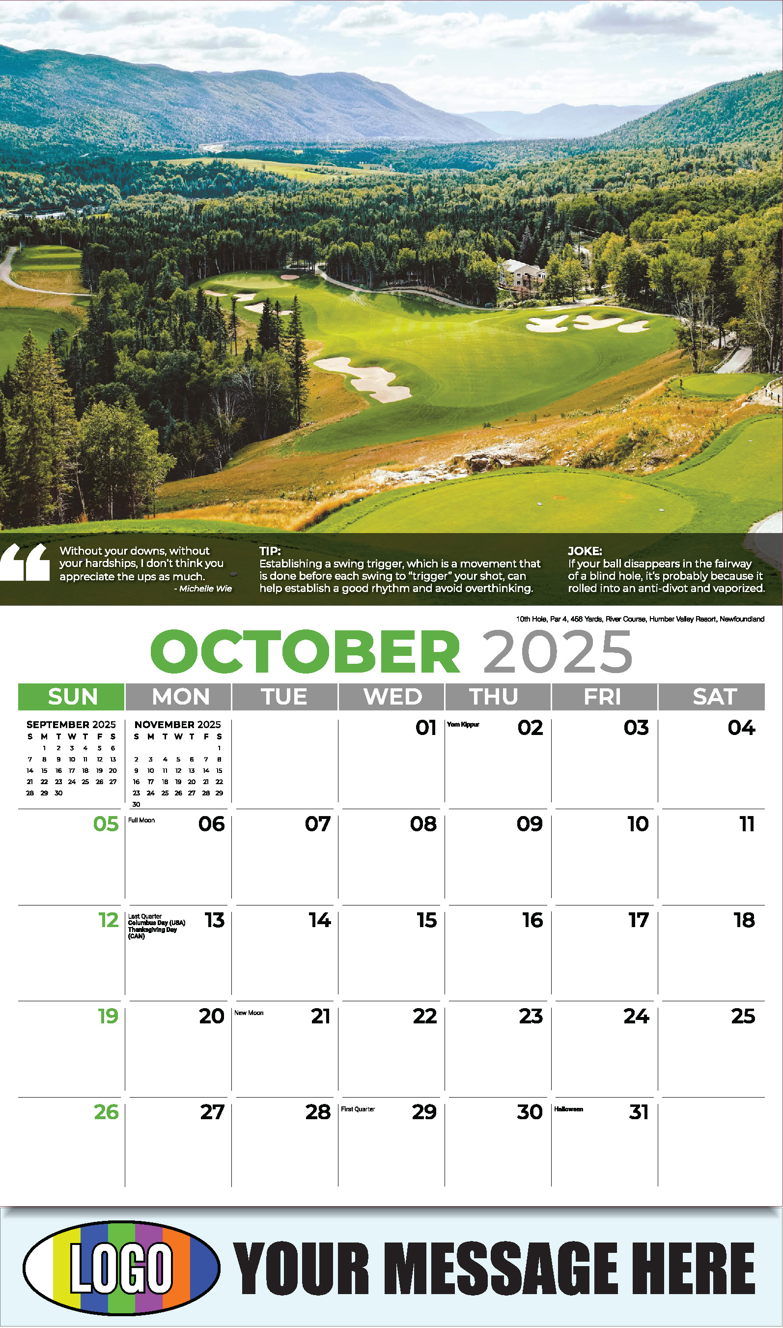 Golf Tips 2025 Business Promo Calendar - October