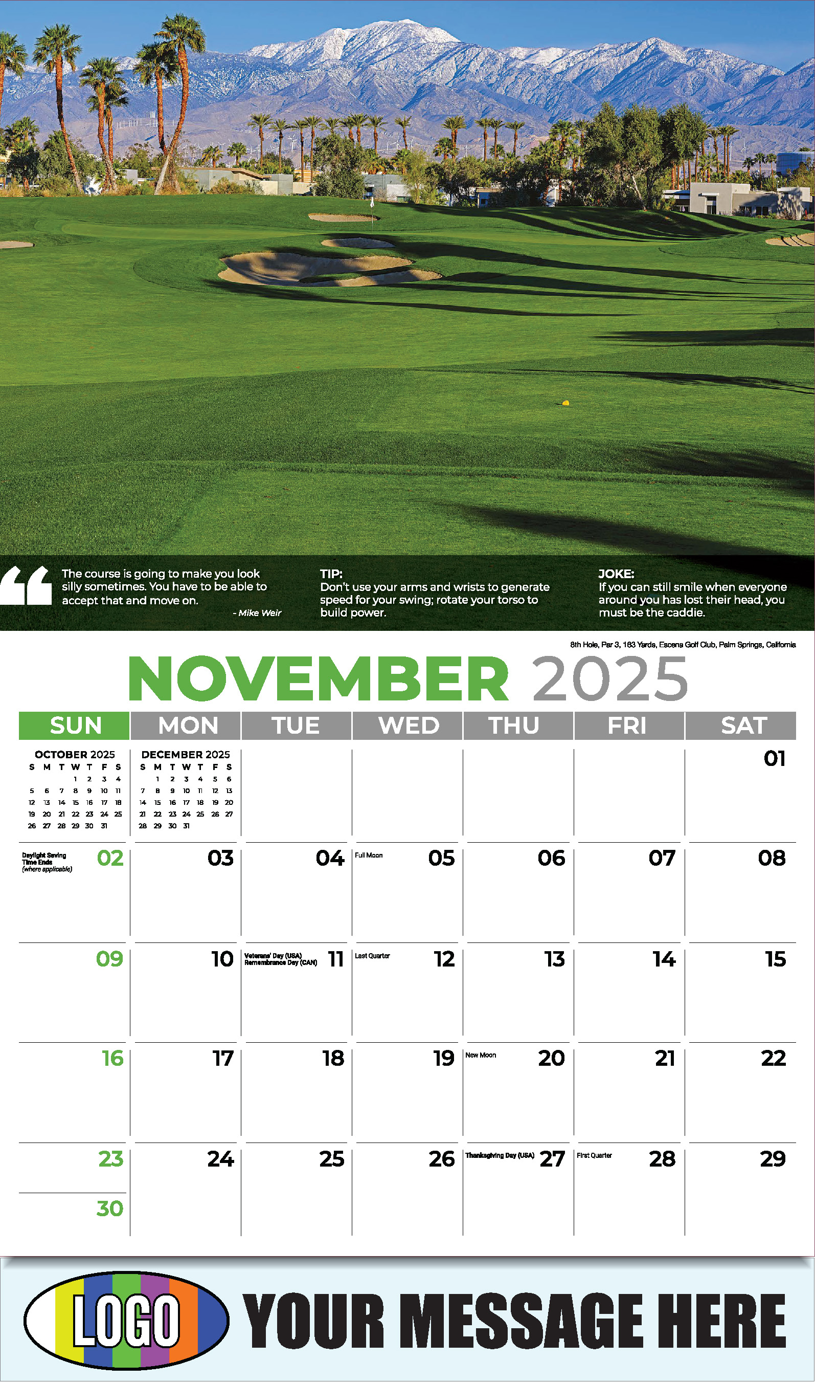Golf Tips 2025 Business Promo Calendar - November