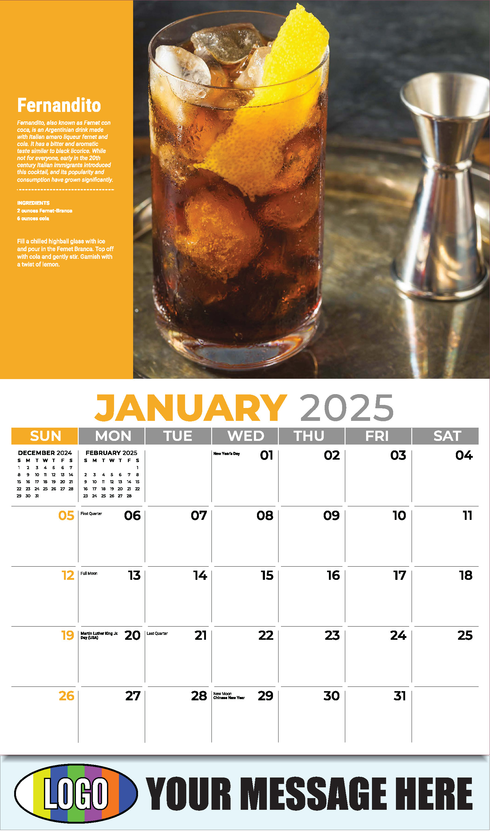 Happy Hour Cocktails 2025 Business Promotional Calendar - January