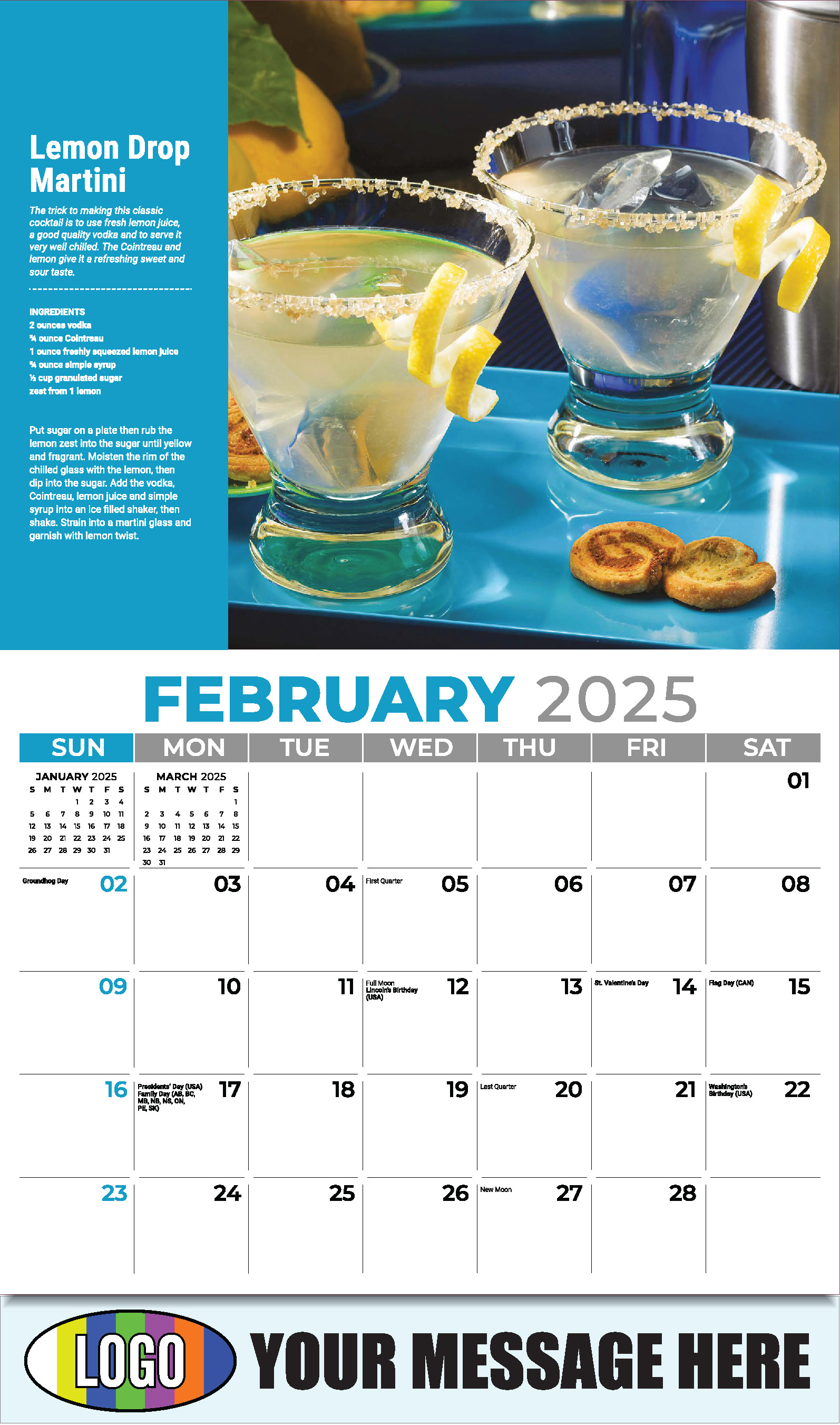 Happy Hour Cocktails 2025 Business Promotional Calendar - February