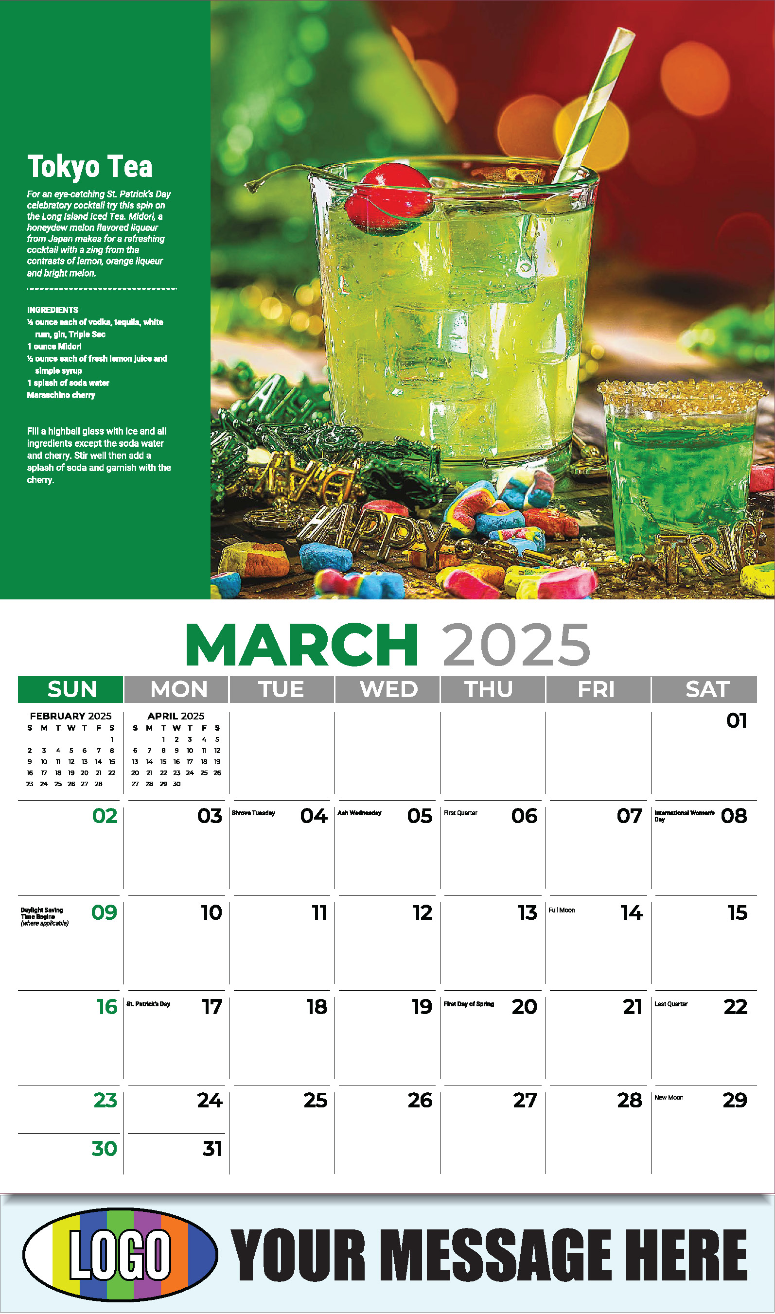 Happy Hour Cocktails 2025 Business Promotional Calendar - March
