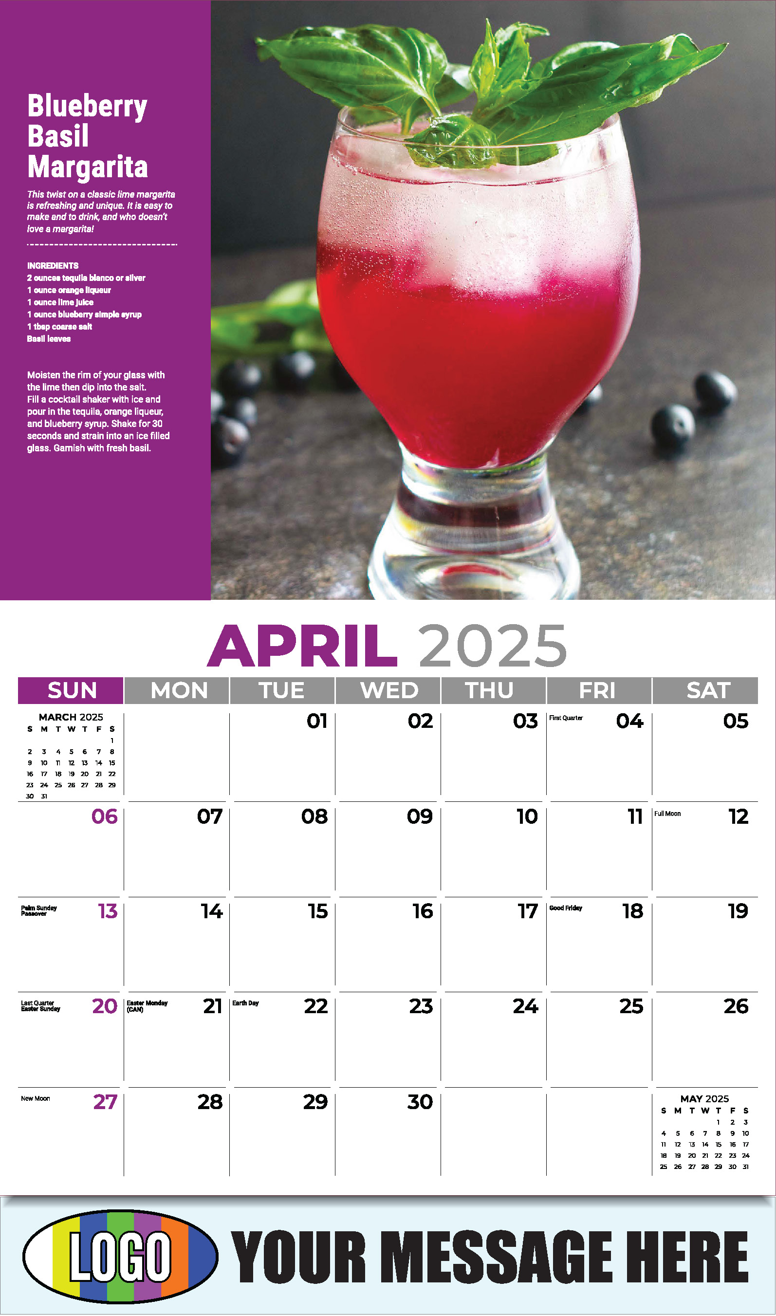 Happy Hour Cocktails 2025 Business Promotional Calendar - April
