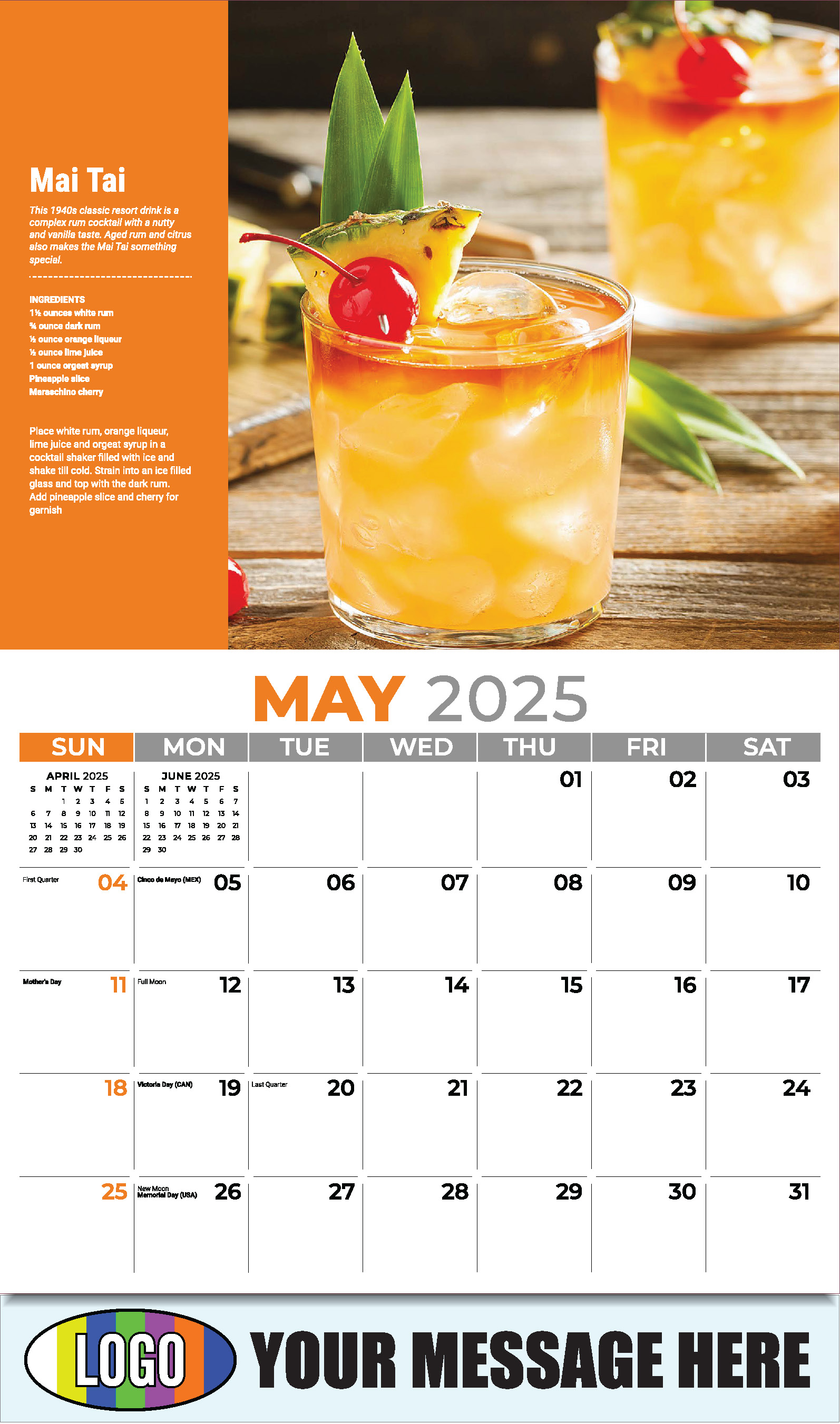 Happy Hour Cocktails 2025 Business Promotional Calendar - May