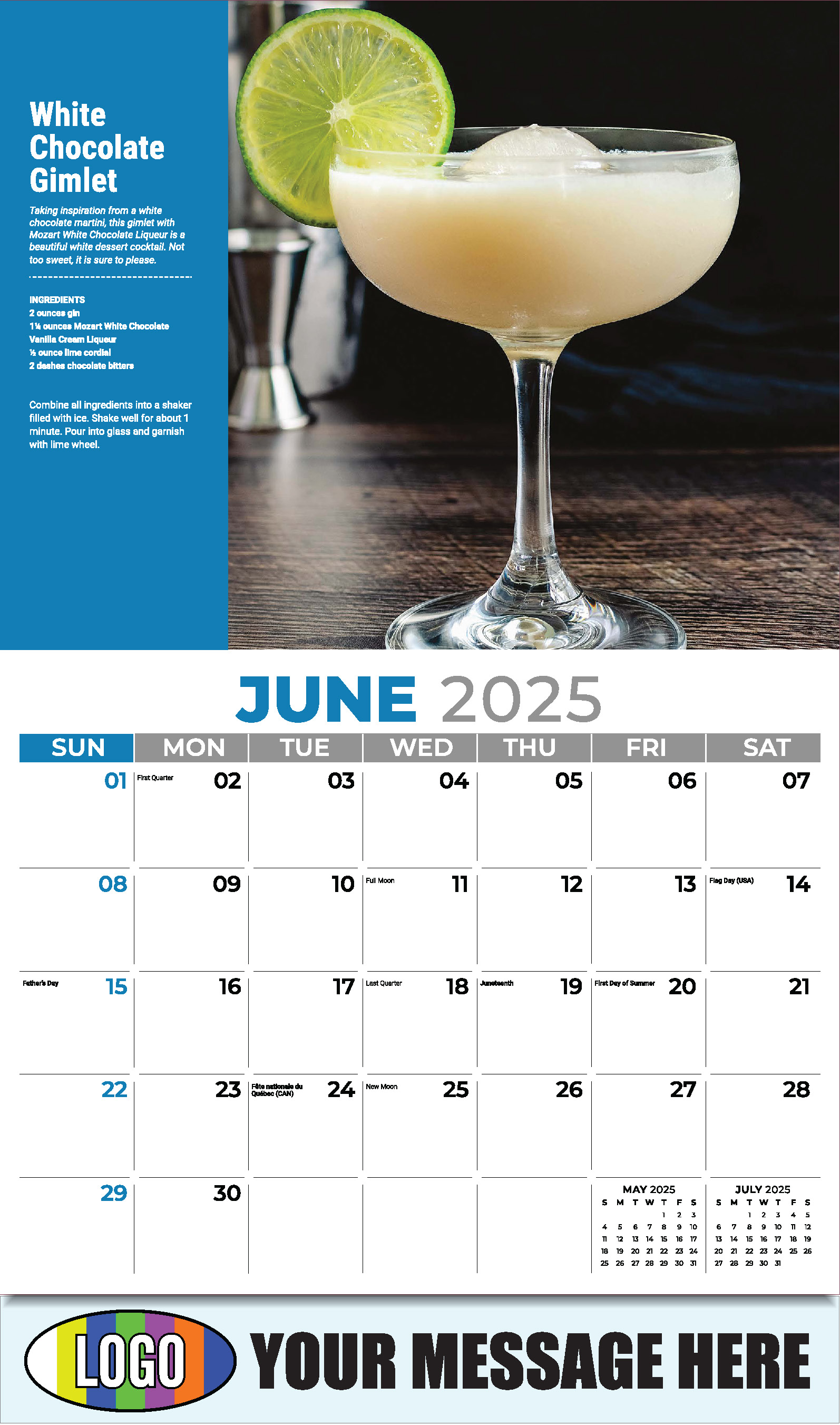 Happy Hour Cocktails 2025 Business Promotional Calendar - June