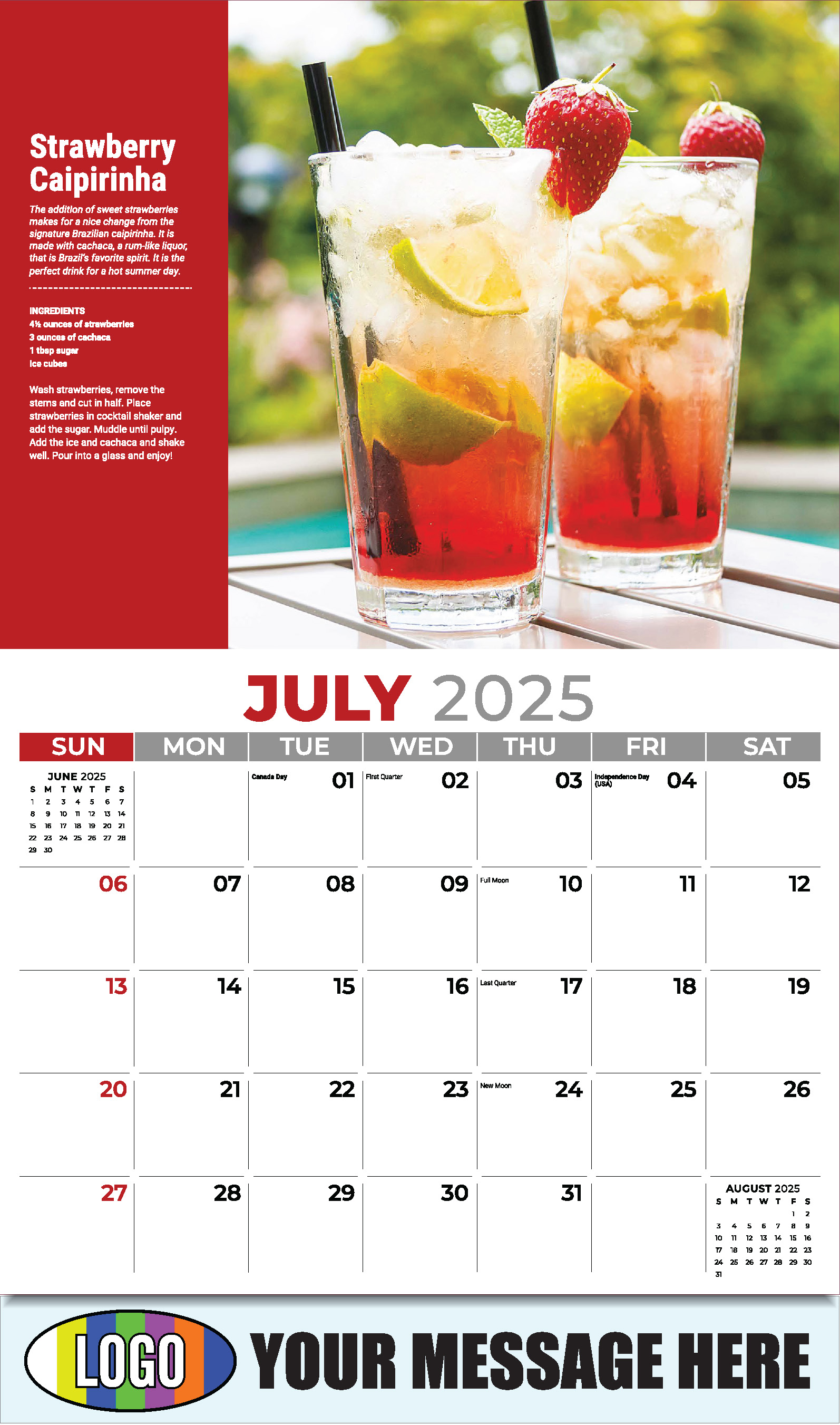 Happy Hour Cocktails 2025 Business Promotional Calendar - July