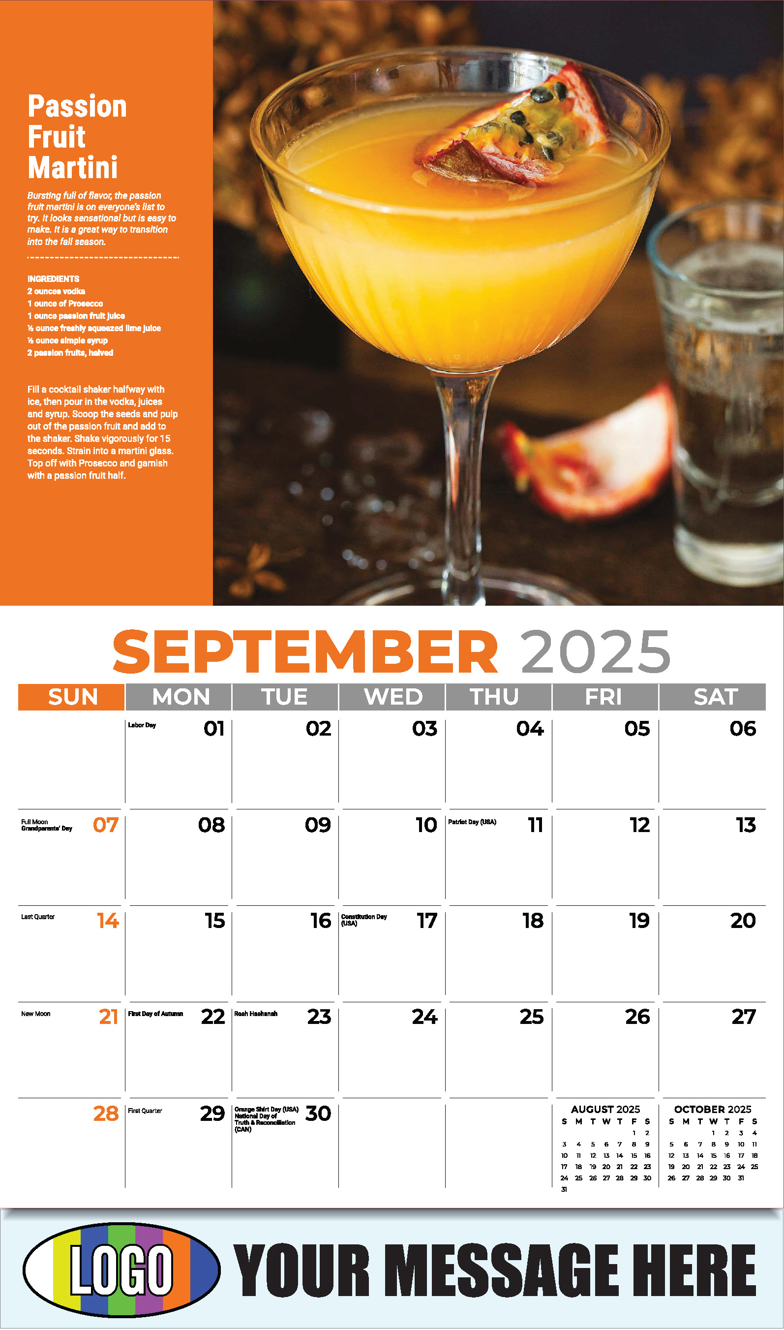 Happy Hour Cocktails 2025 Business Promotional Calendar - September