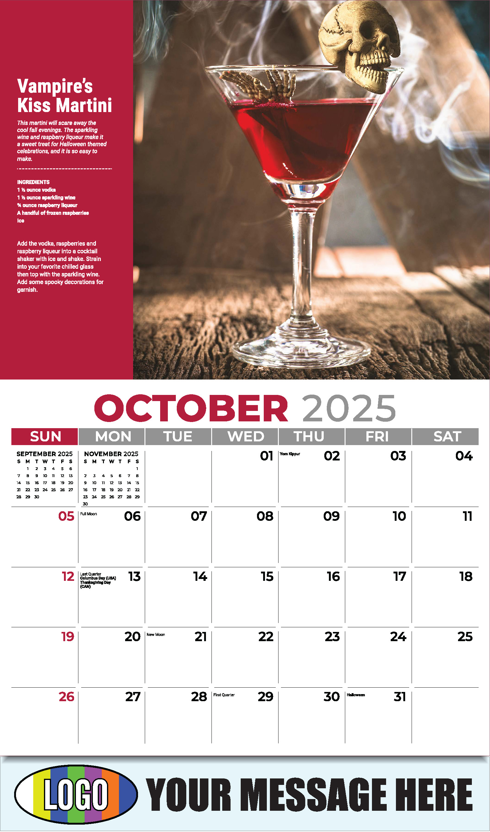 Happy Hour Cocktails 2025 Business Promotional Calendar - October