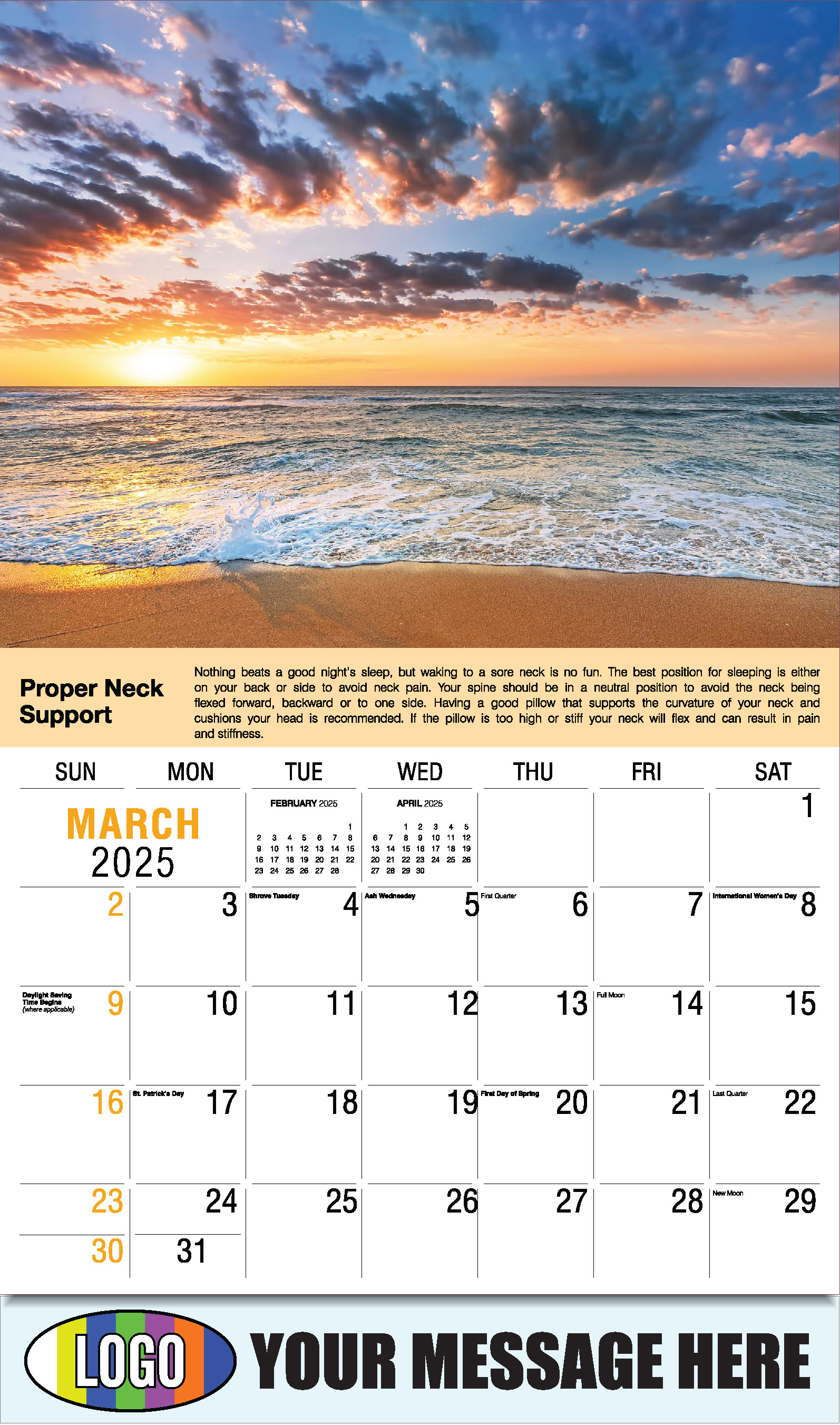Health Tips 2025 Business Promo Wall Calendar - March