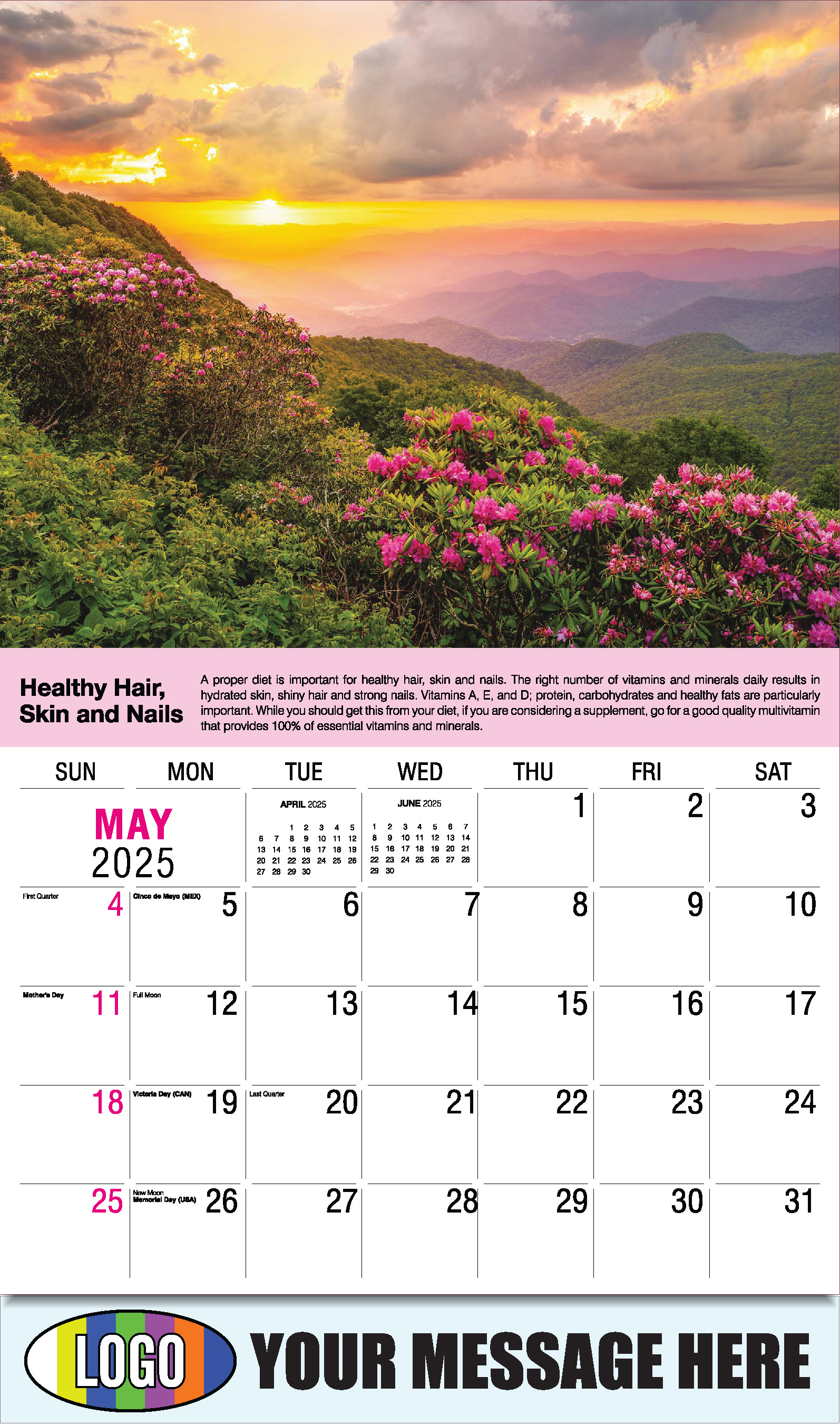 Health Tips 2025 Business Promo Wall Calendar - May