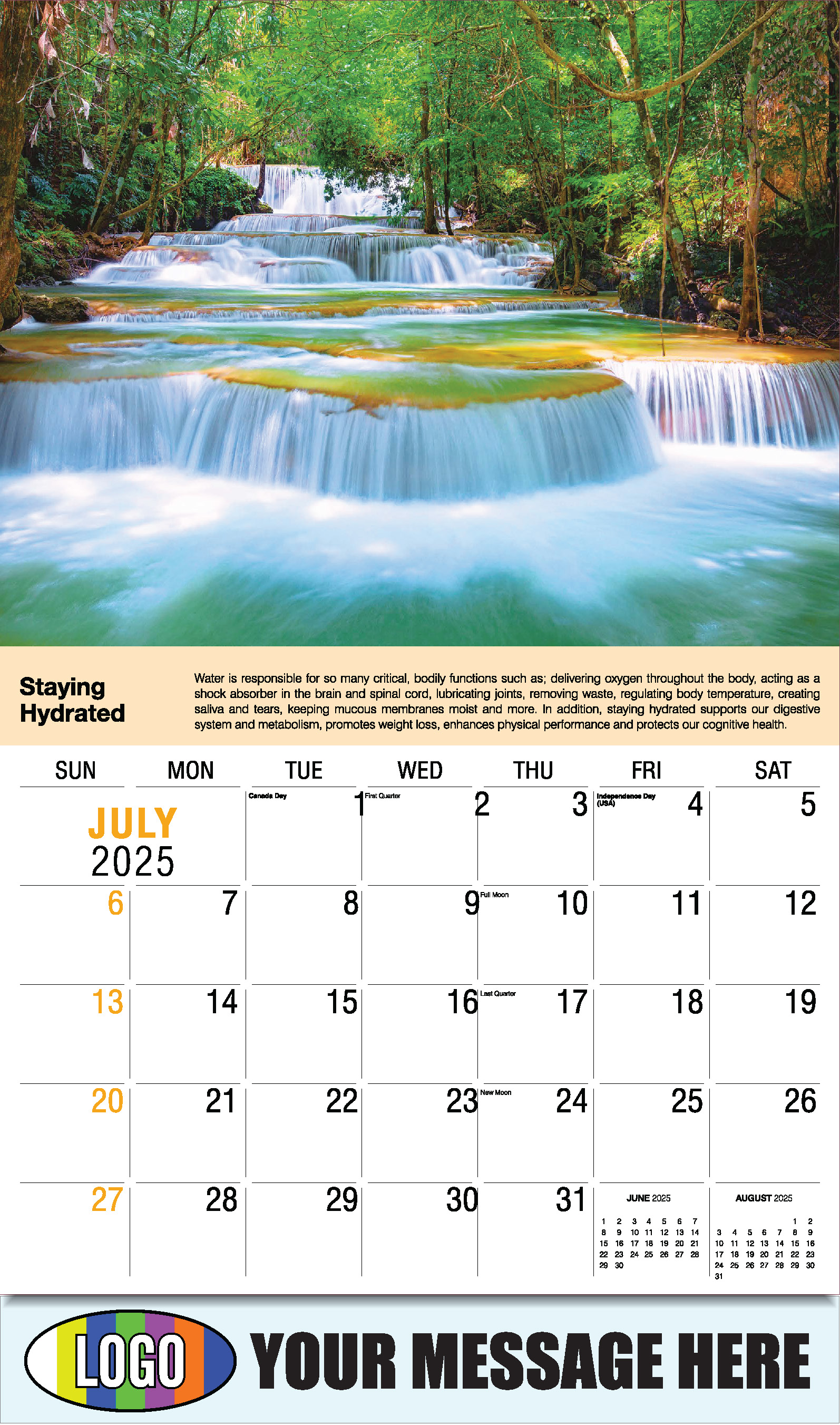 Health Tips 2025 Business Promo Wall Calendar - July